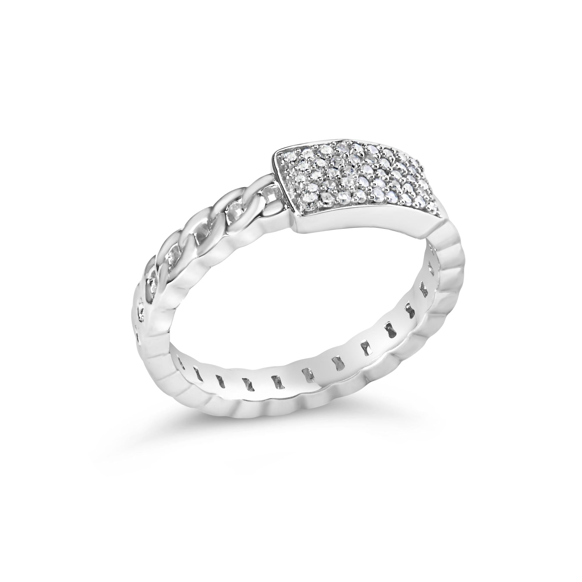 .925 Sterling Silver 1/5 Cttw Diamond ID and Cuban Link Band Ring (I-J Color, I2-I3 Clarity) - Friggin Jewelry