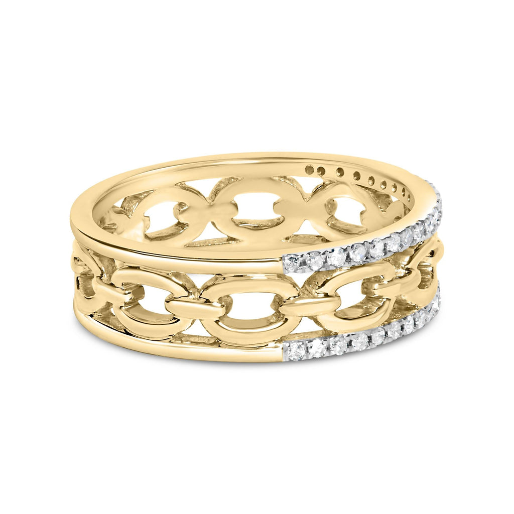 10K Yellow Gold 1/5 Cttw Diamond Two Row Cuban Link Ring - Friggin Jewelry