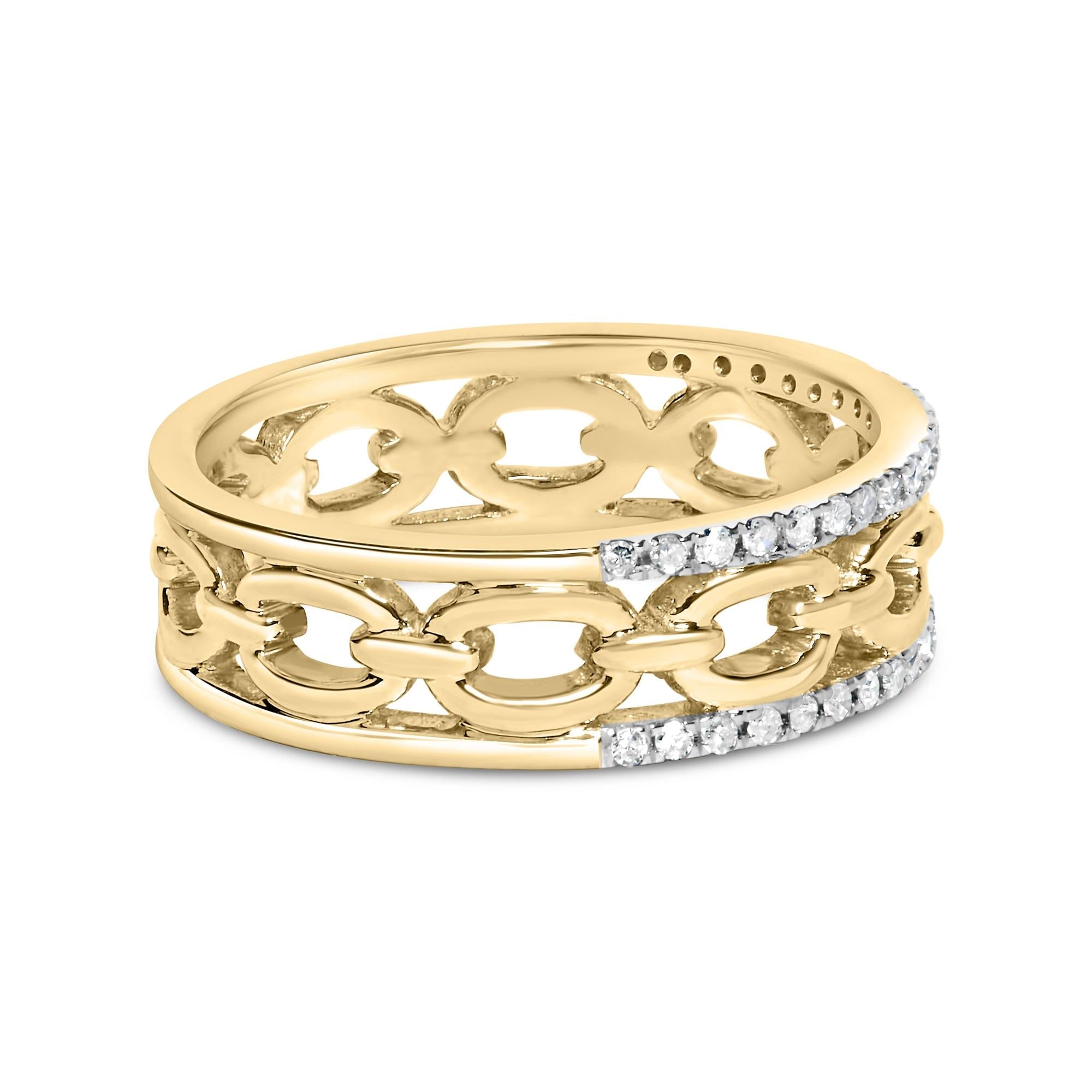 10K Yellow Gold 1/5 Cttw Diamond Two Row Cuban Link Ring - Friggin Jewelry