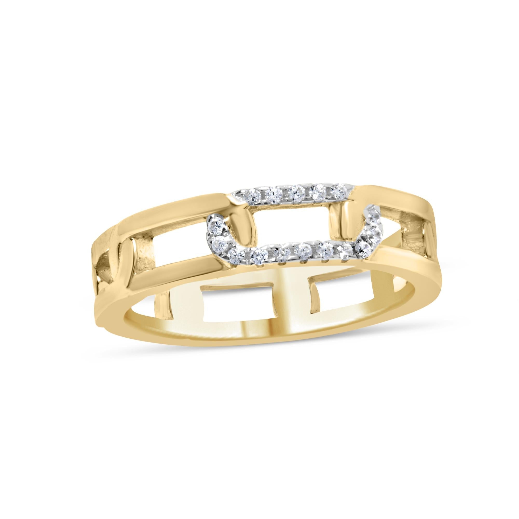 10K Yellow Gold Diamond Accent Paperclip Band Ring (I-J Color, I2-I3 Clarity) - Friggin Jewelry
