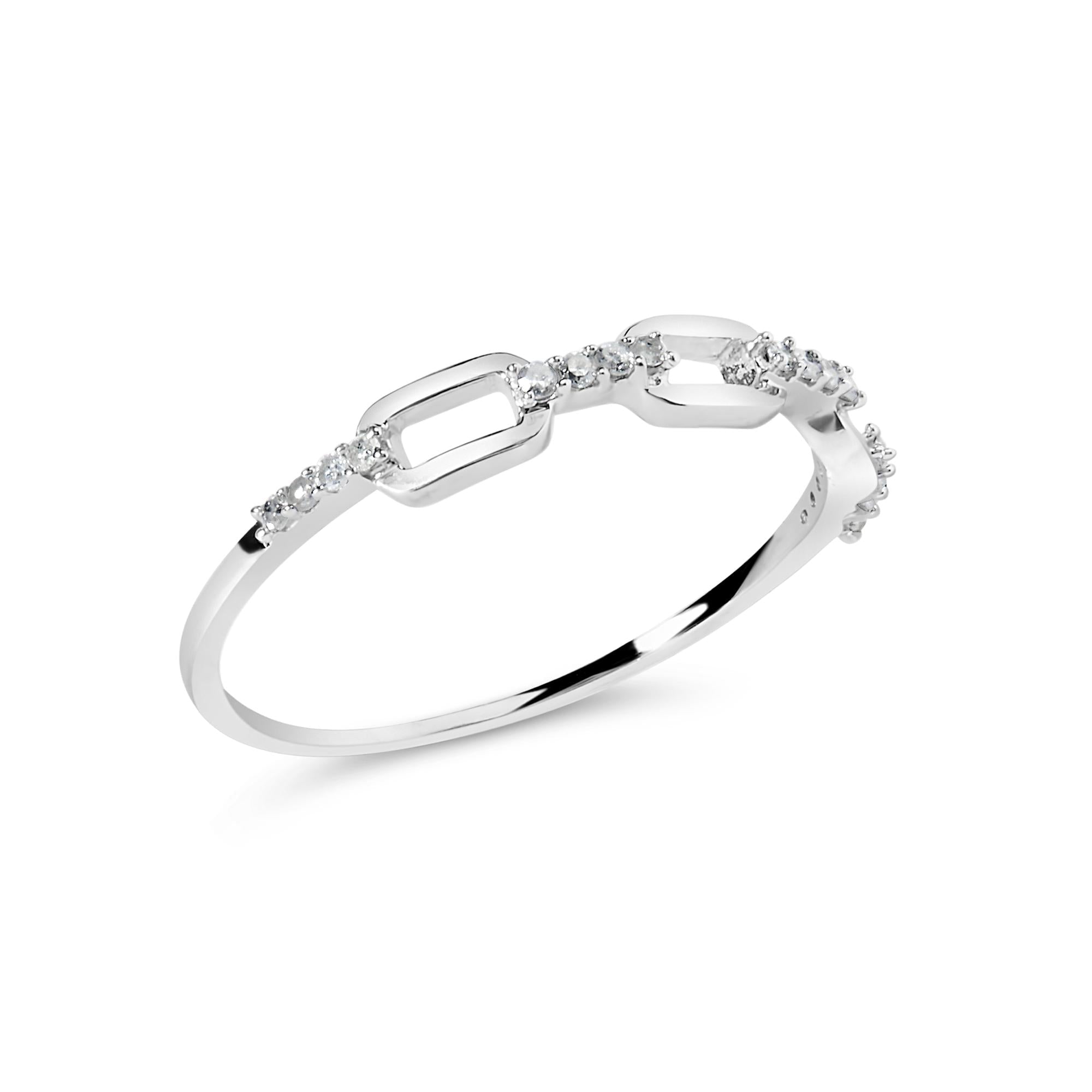 .925 Sterling Silver Diamond Accent Paperclip Band Ring (I-J Color, I2-I3 Clarity) - Friggin Jewelry