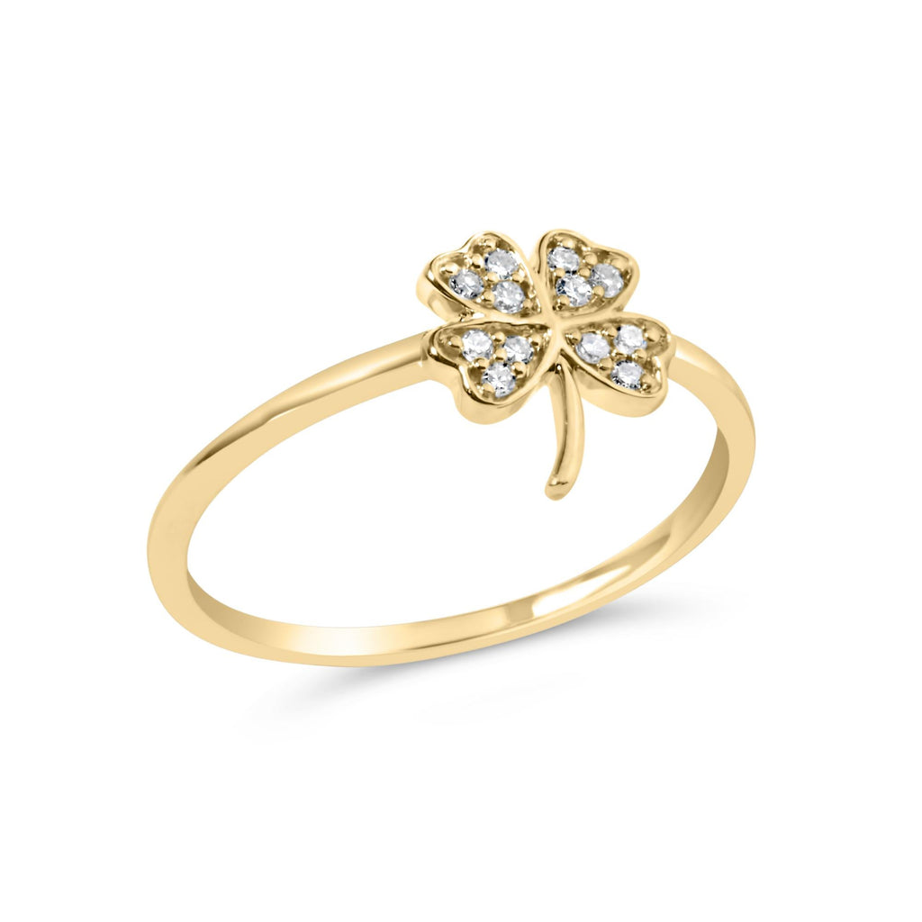 10K Yellow Gold Diamond Accent 4 Leaf Clover Ring (H-I Color, I1-I2 Clarity) - Friggin Jewelry