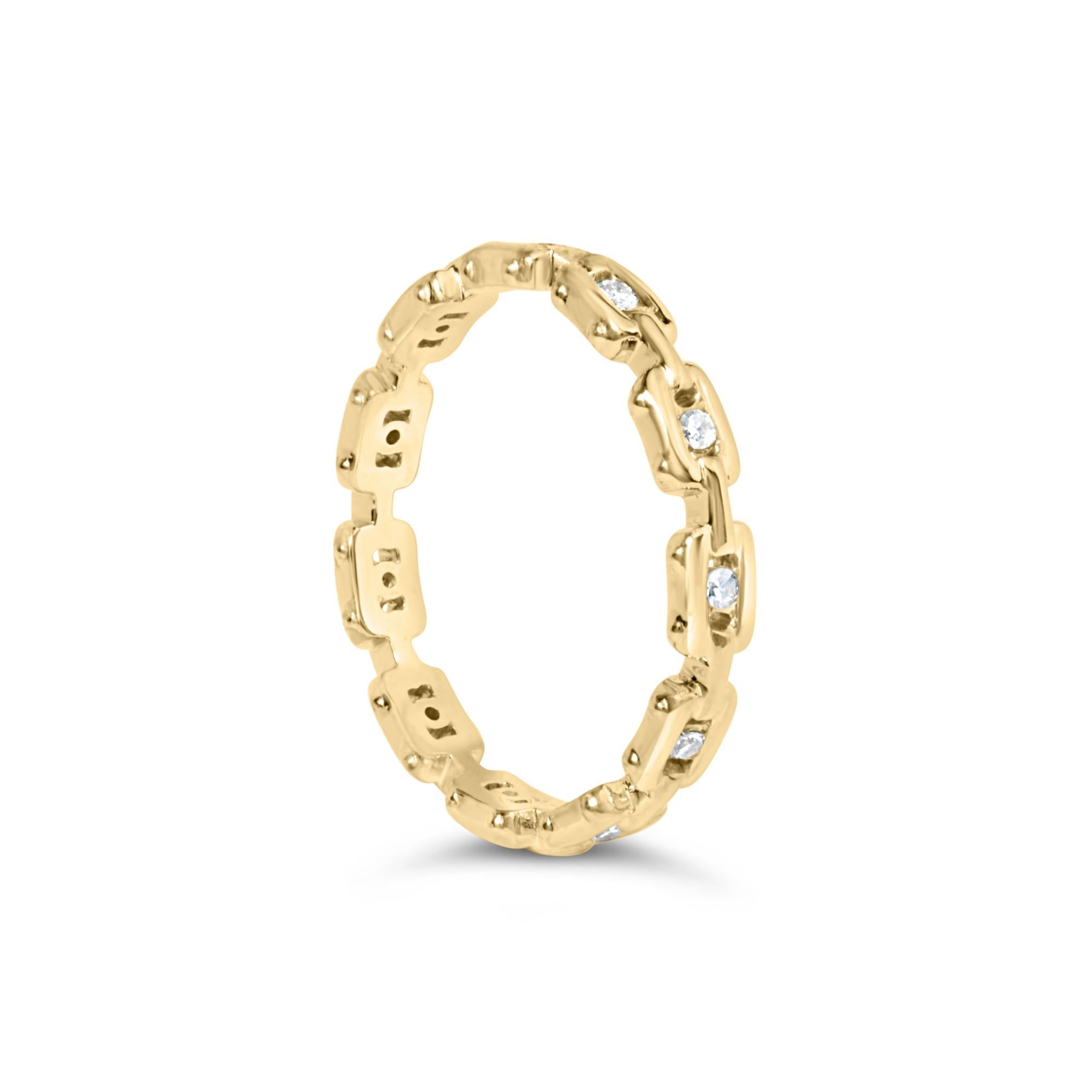10K Yellow Gold 1/10 Cttw Paperclip Style Link Band Ring (H-I Color, I1-I2 Clarity) - Friggin Jewelry