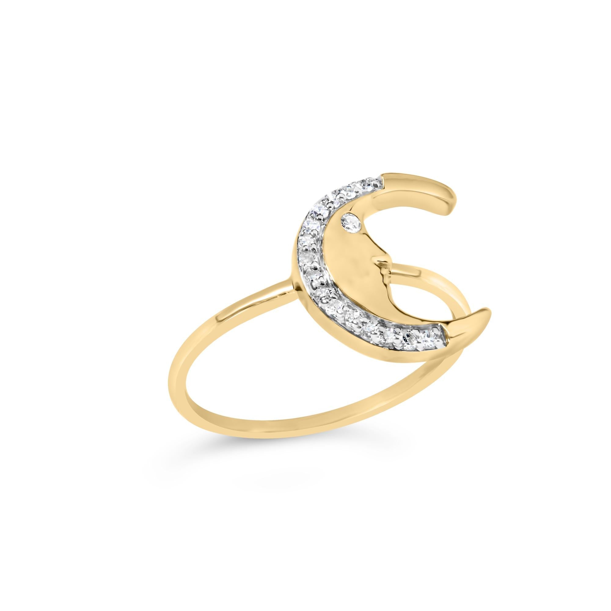 10K Yellow Gold 1/10 Cttw Diamond Crescent Moon Ring (I-J Color, I1-I2 Clarity) - Friggin Jewelry