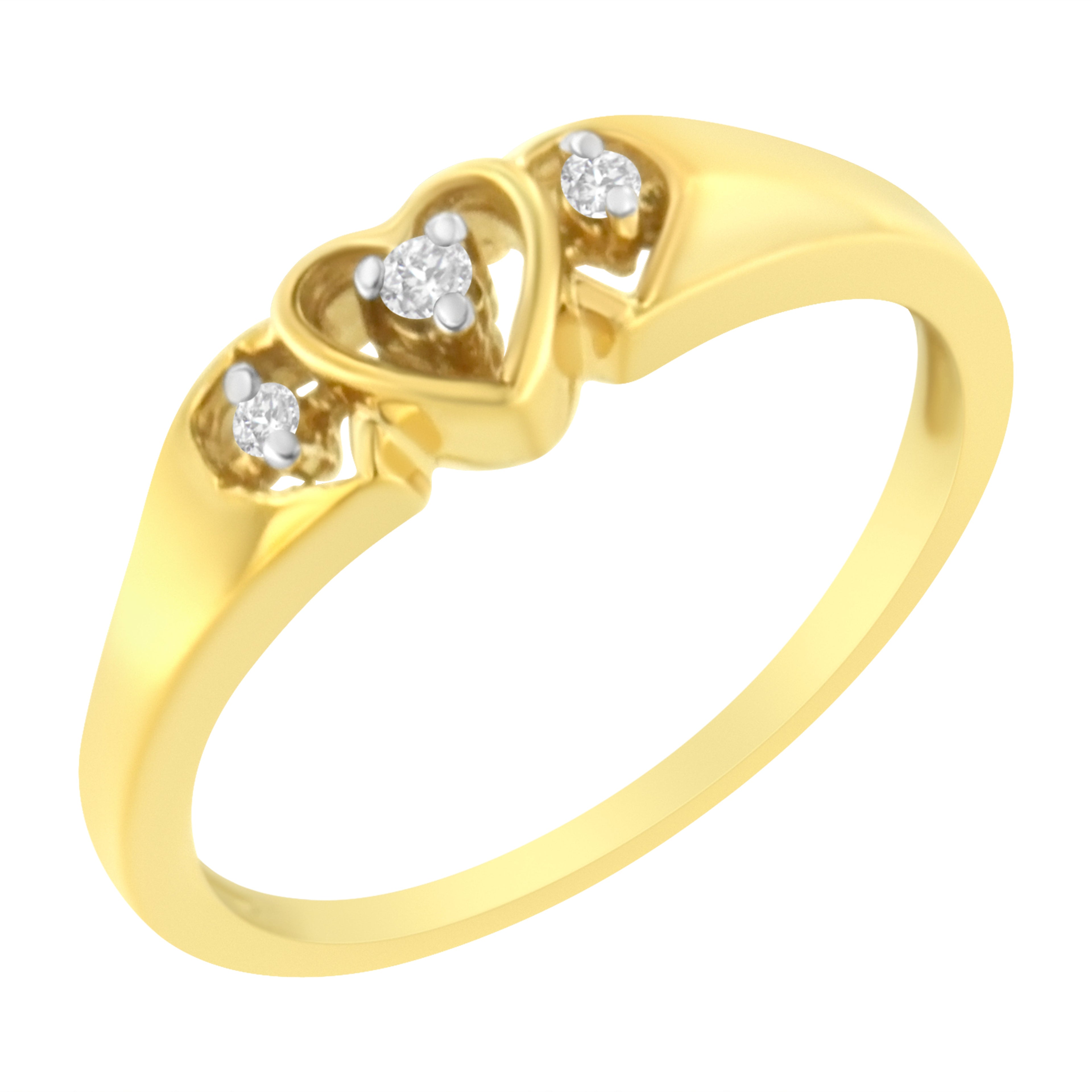 10KT Yellow Gold 1/20 cttw Diamond Triple Heart Diamond Ring (K-L, I1-I2) - Friggin Jewelry