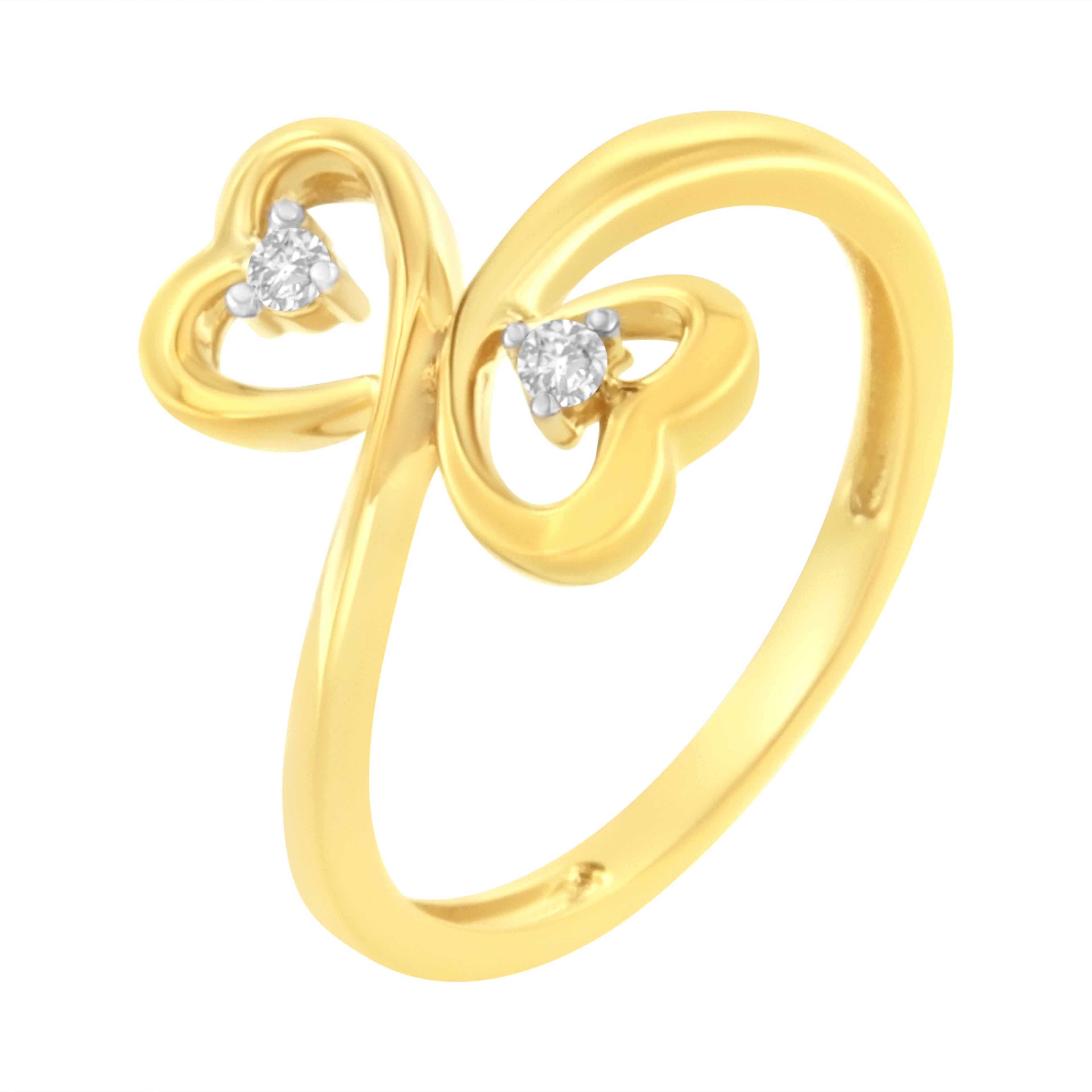 14KT Yellow Gold 1/20 ctw. Dual Heart Diamond Ring (K-L, I1-I2) - Friggin Jewelry