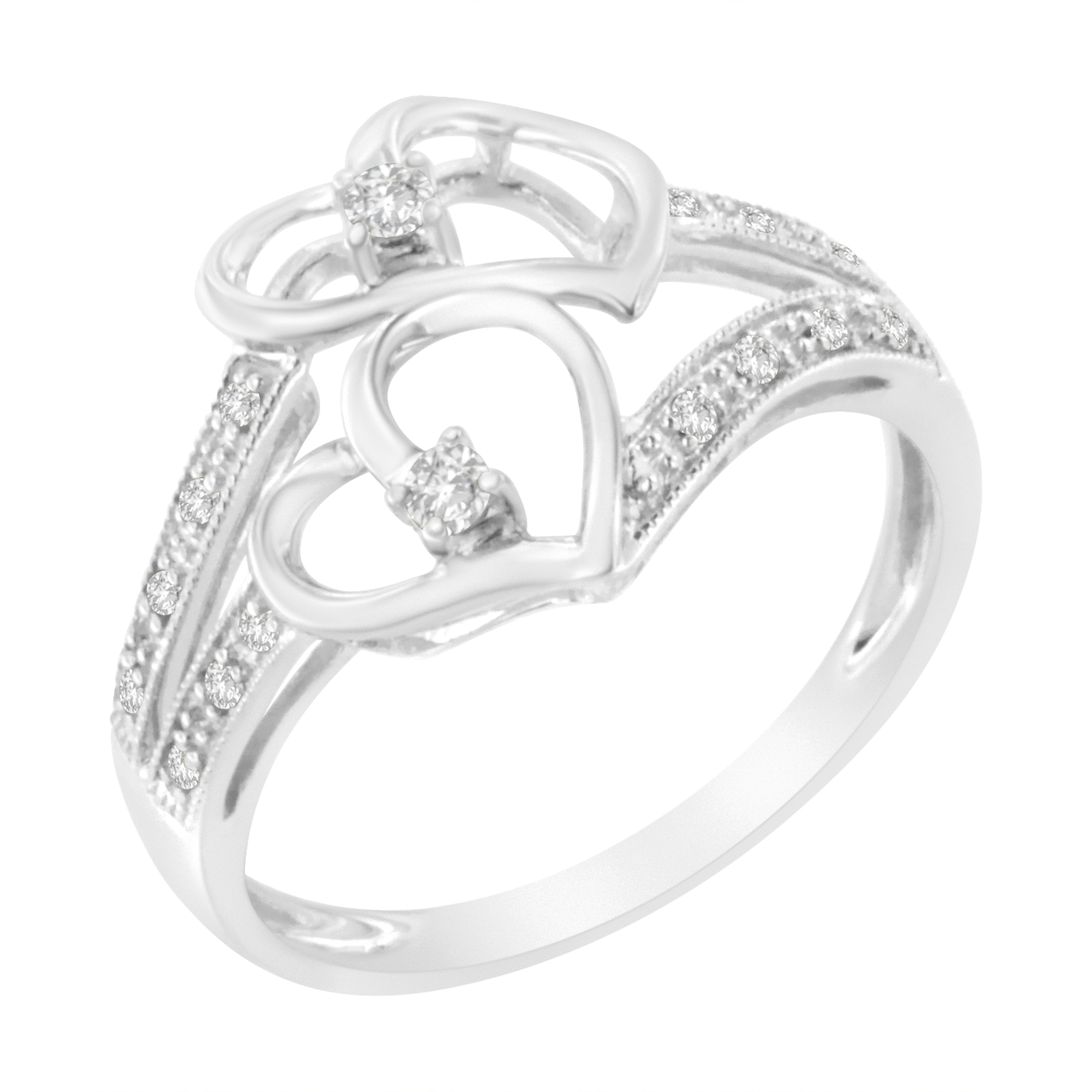 14KT White Gold 1/10 cttw Diamond Twin Heart Ring - Friggin Jewelry