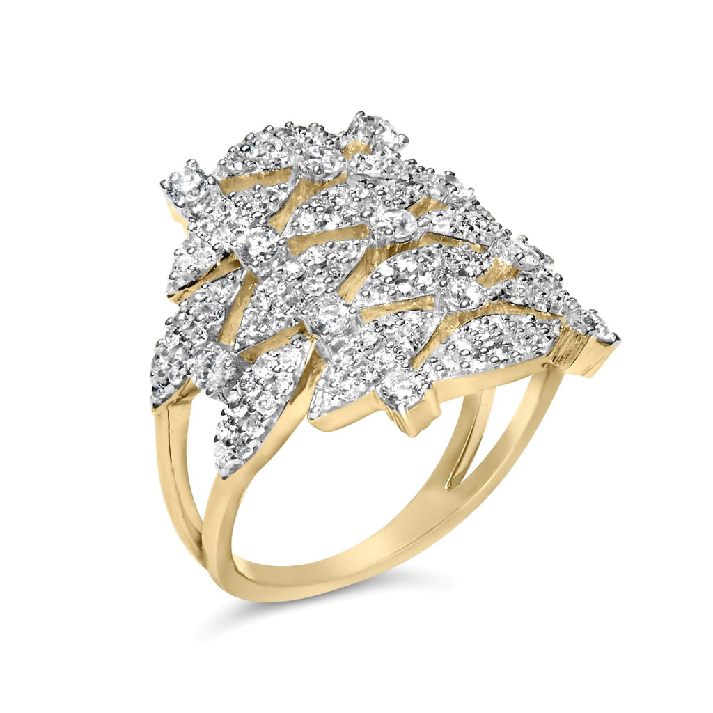 Anello da cocktail aperto geometrico in oro giallo 14 carati con diamanti da 1,0 ct (colore IJ, purezza I1-I2) - Friggin Jewelry