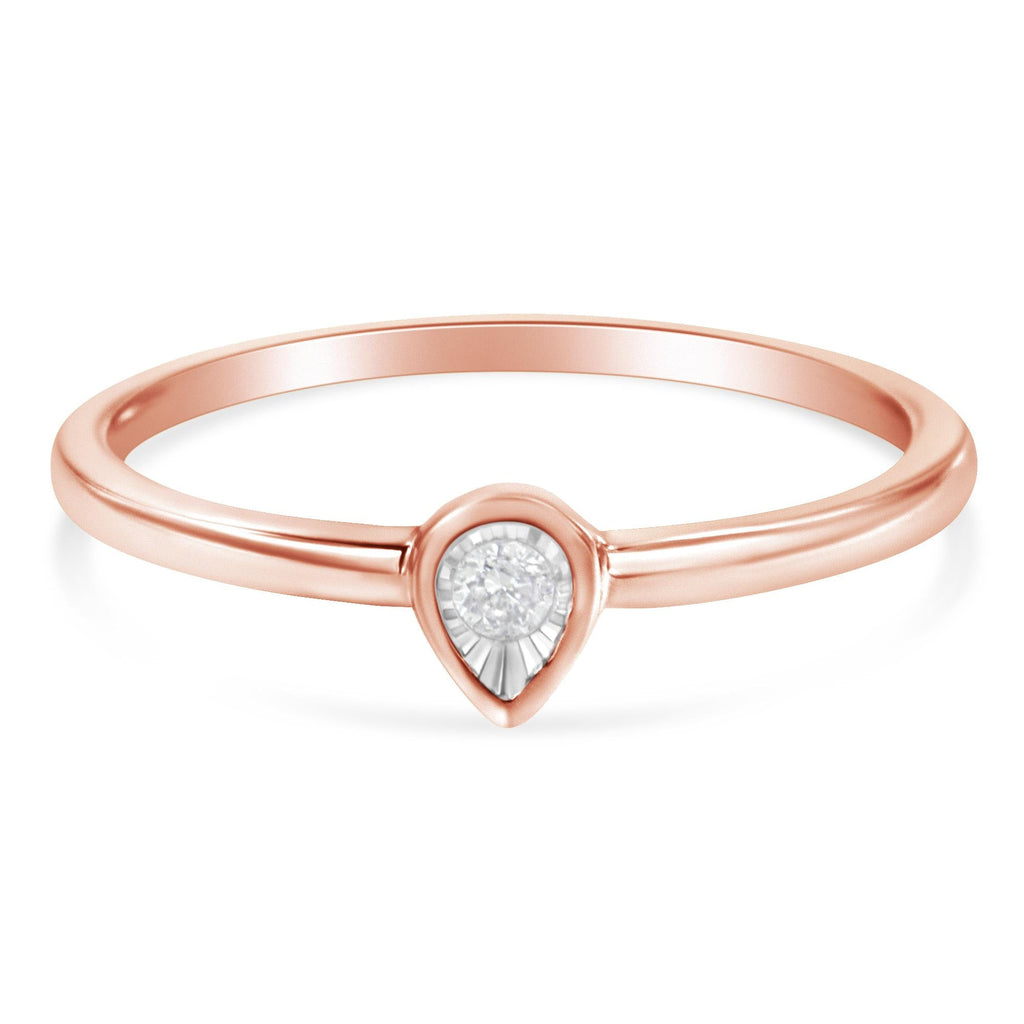 Anello alla moda piccolo in argento sterling 925 placcato oro rosa 14 carati con diamanti da 1/20 carati a forma di pera (colore JK, purezza I1-I2) - Friggin Jewelry