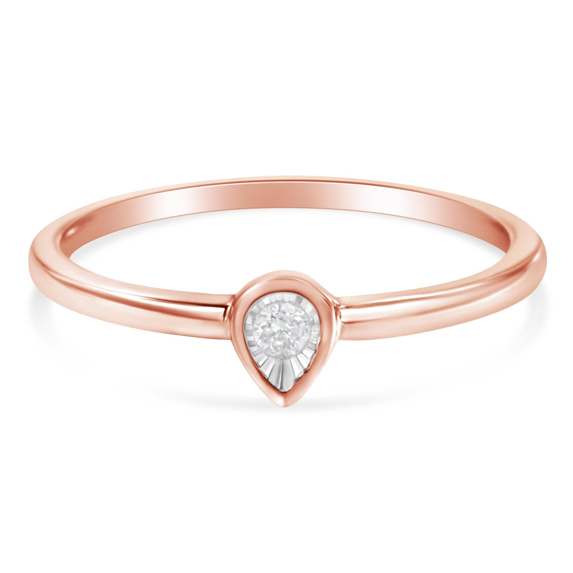 14K Rose Gold Plated .925 Sterling Silver 1/20 Carat Diamond Teardrop Pear-Shaped Miracle Set Petite Fashion Ring (J-K Color, I1-I2 Clarity) - Friggin Jewelry