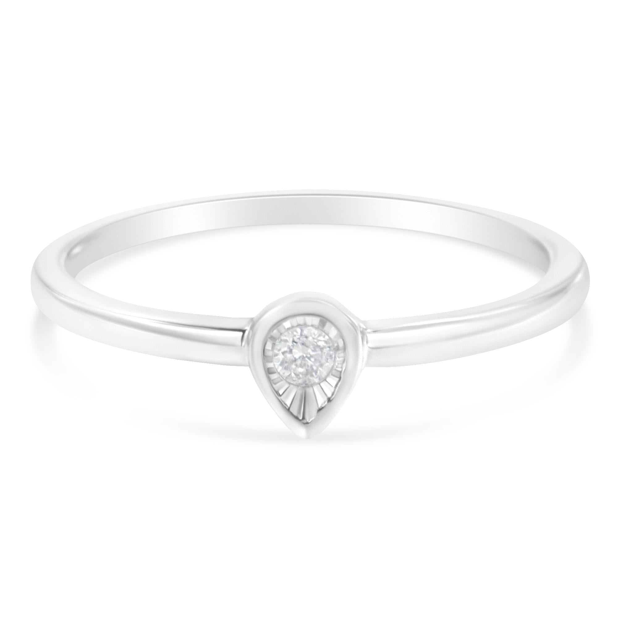 .925 Sterling Silver 1/20 Carat Diamond Teardrop Pear-Shaped Miracle Set Petite Fashion Promise Ring (J-K Color, I1-I2 Clarity) - Friggin Jewelry