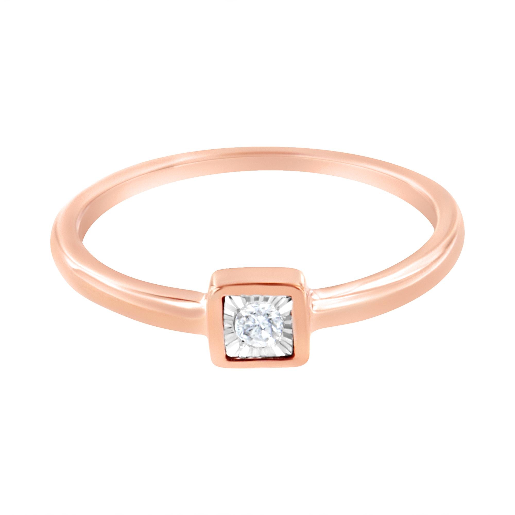 14K Rose Gold Plated .925 Sterling Silver 1/20 cttw Miracle Set Diamond Promise Ring (J-K Color, I1-I2 Clarity) - Friggin Jewelry