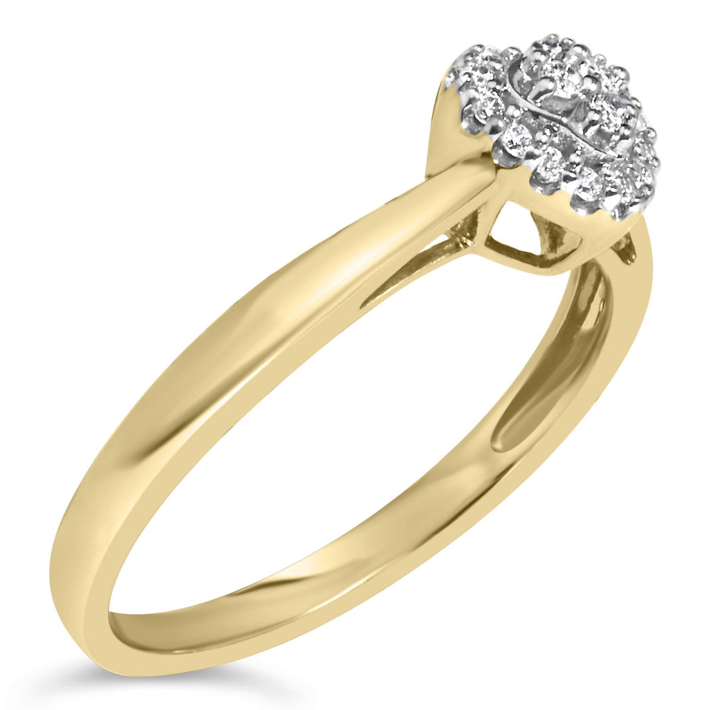 Anillo de compromiso con forma de corazón de diamantes de talla redonda de 1/10 quilates y baño de oro amarillo de 14 quilates en plata de ley 925 (color IJ, claridad I3) - Friggin Jewelry