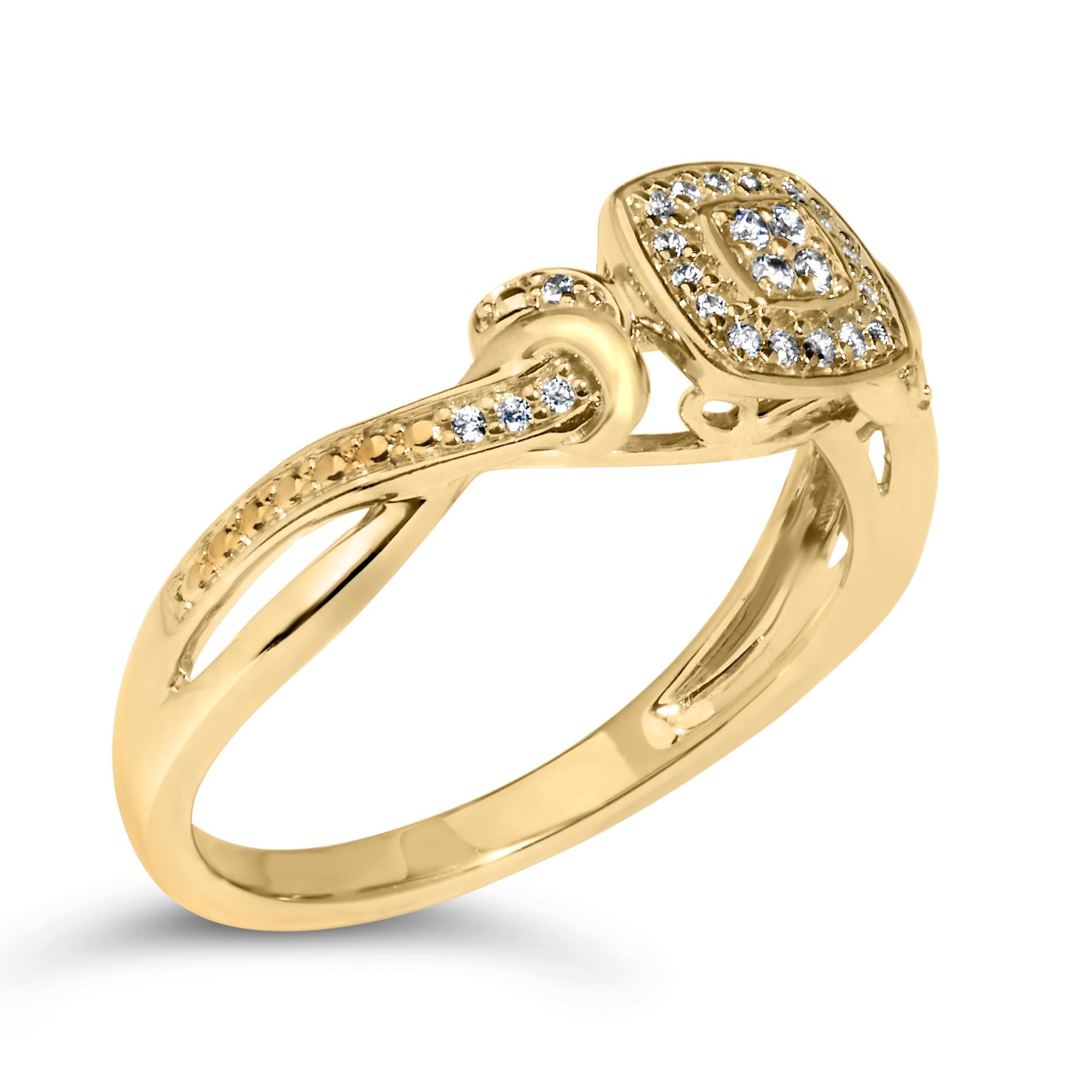 14K Yellow Gold Plated .925 Sterling Silver 1/10 Cttw Round-Cut Diamond Composite Halo Engagement Ring - Friggin Jewelry