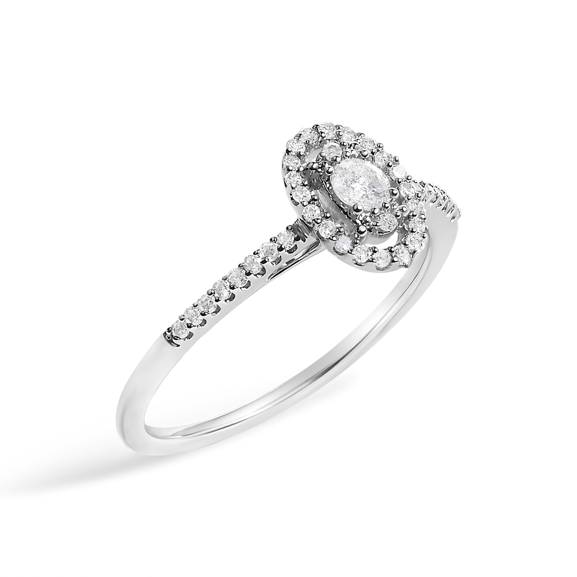 14K White Gold 1/5 Cttw Diamond Oval Shape With Halo Engagement Ring - Friggin Jewelry