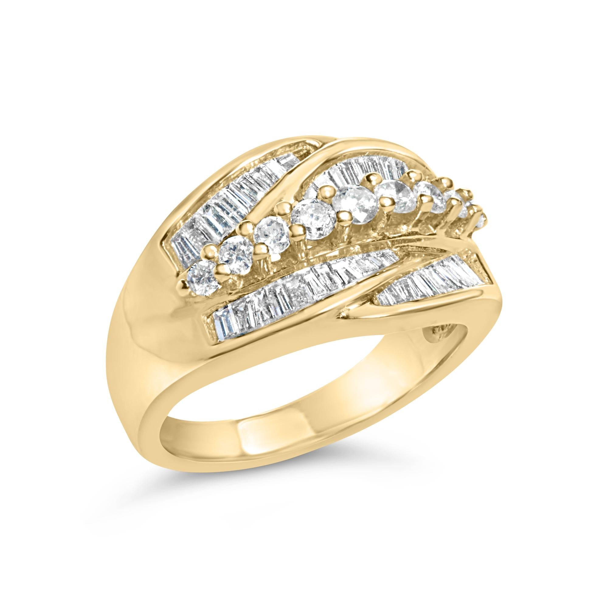 14K Yellow Gold 1.00 Cttw Diamond Cocktall Cluster 5 Stone Ring (H-I Color, SI1-I1 Clarity) - Ring Size 7 - Friggin Jewelry