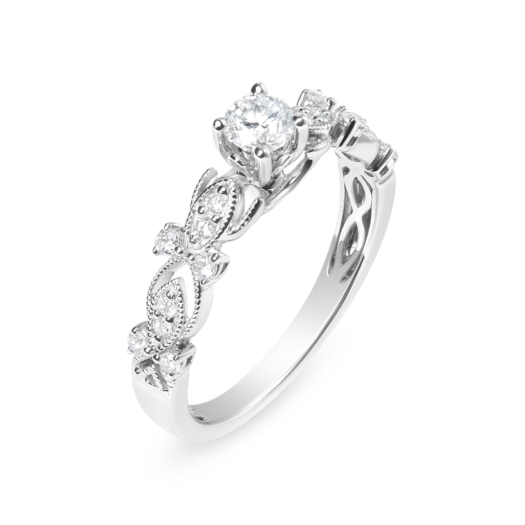 14K White Gold 1/2 Cttw Diamond Vintage Style Engagement Ring (G-H Color, VS2-SI1 Clarity) - Size 7 - Friggin Jewelry Premium