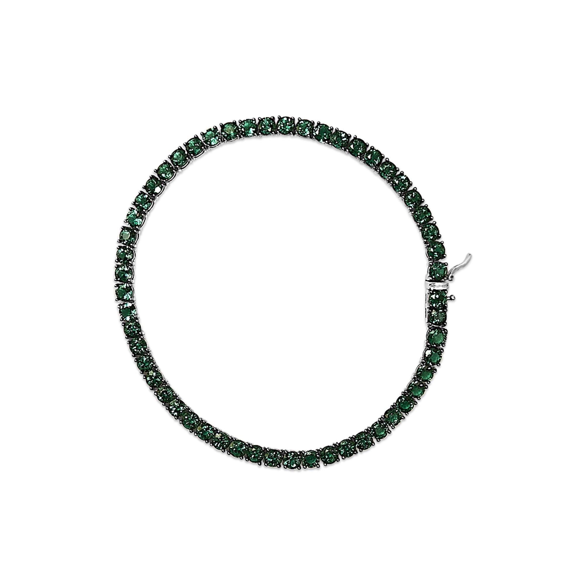 Men's .925 Sterling Silver Created Green Emerald Tennis Bracelet - 8.5" Inches - Friggin Jewelry