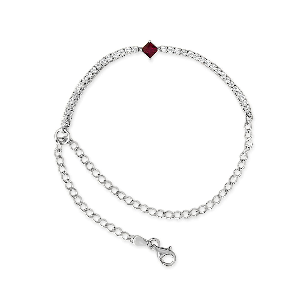.925 Sterling Silver Created Ruby and Sapphire Adjustable Tennis Chain Bracelet - Friggin Jewelry