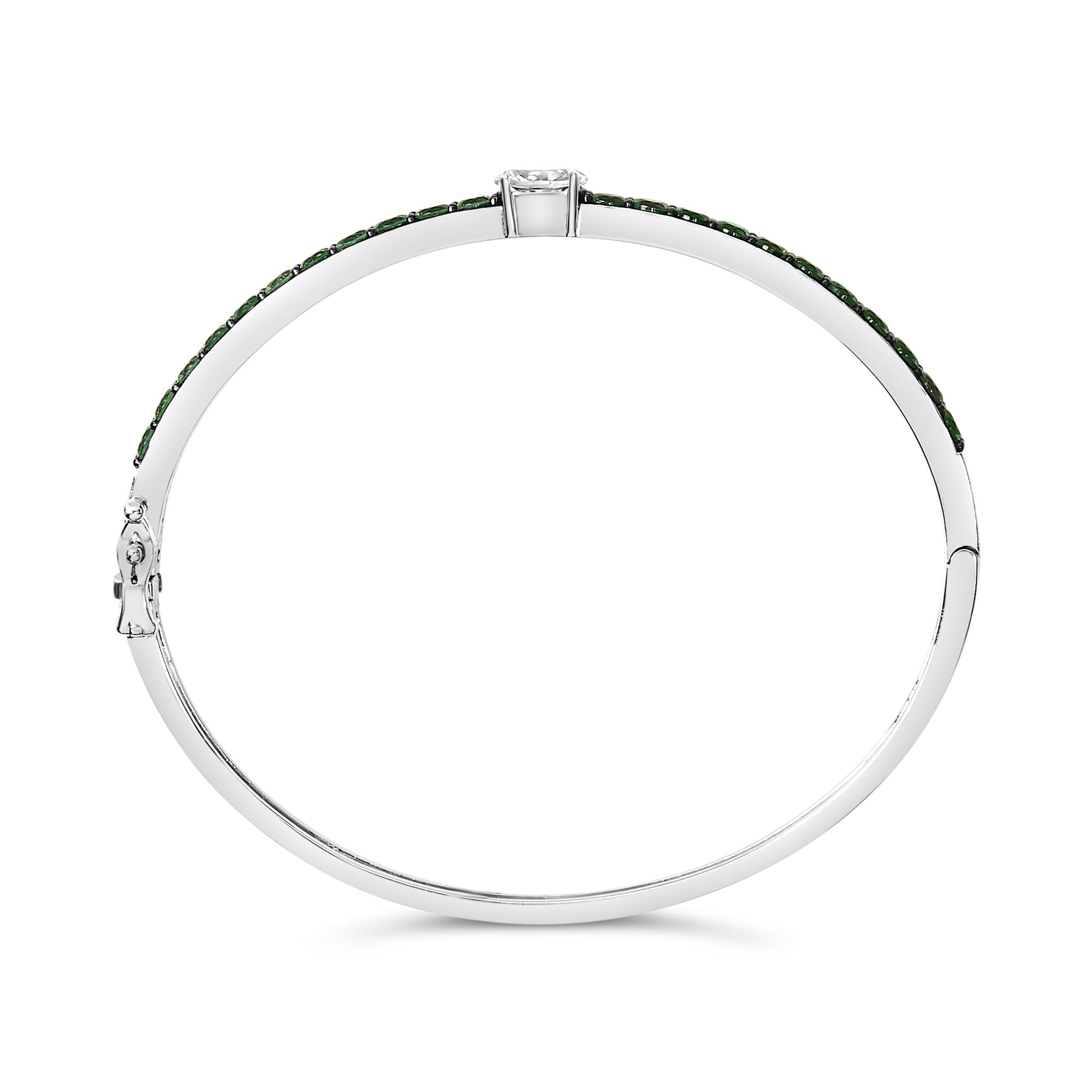 .925 Sterling Silver Created Sapphire and Emerald Semi Eternity Bangle Bracelet - 7" Inches - Friggin Jewelry