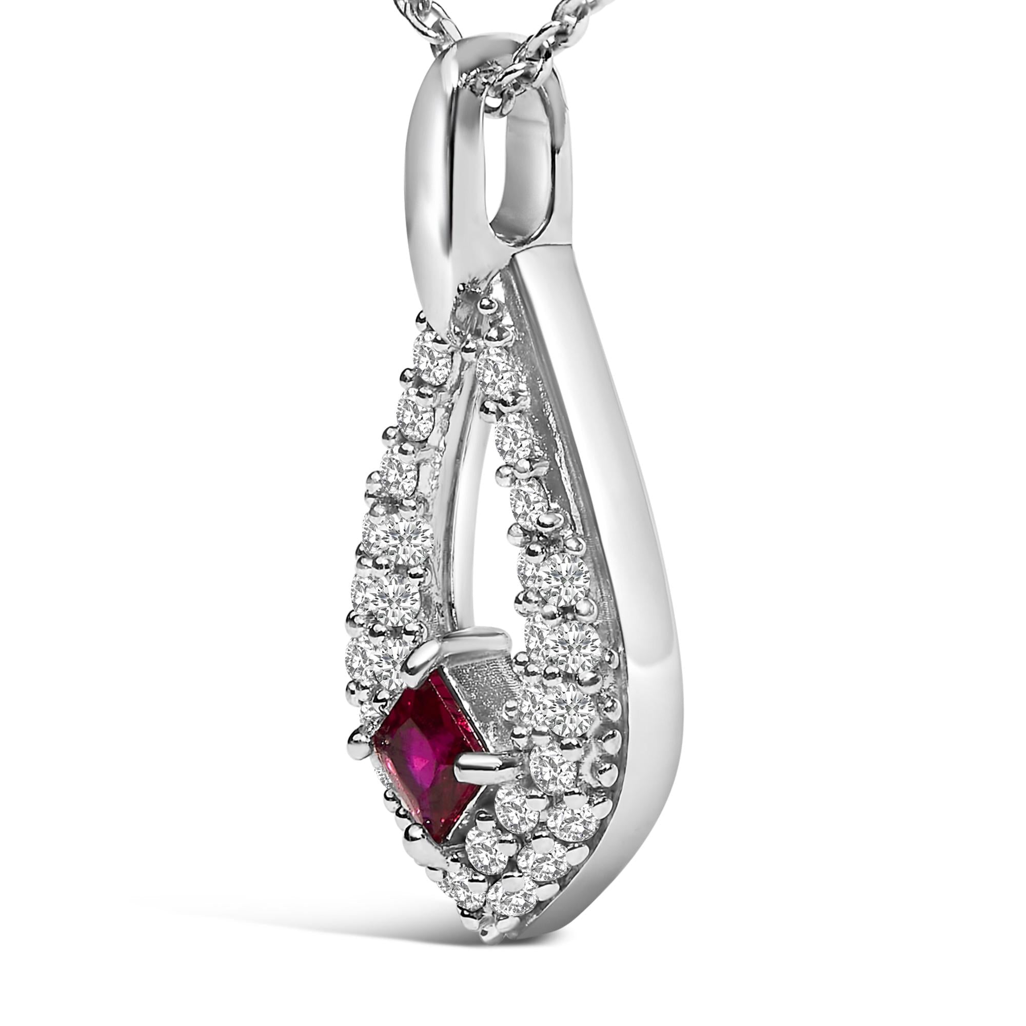 Collana con ciondolo a forma di pera in argento sterling 925 con rubino rosso e zaffiro bianco - 18" pollici - Friggin Jewelry