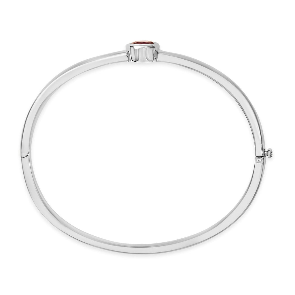 .925 Sterling Silver 7X7MM Created Red Ruby Solitaire Bangle Bracelet - 7 Inches - Friggin Jewelry