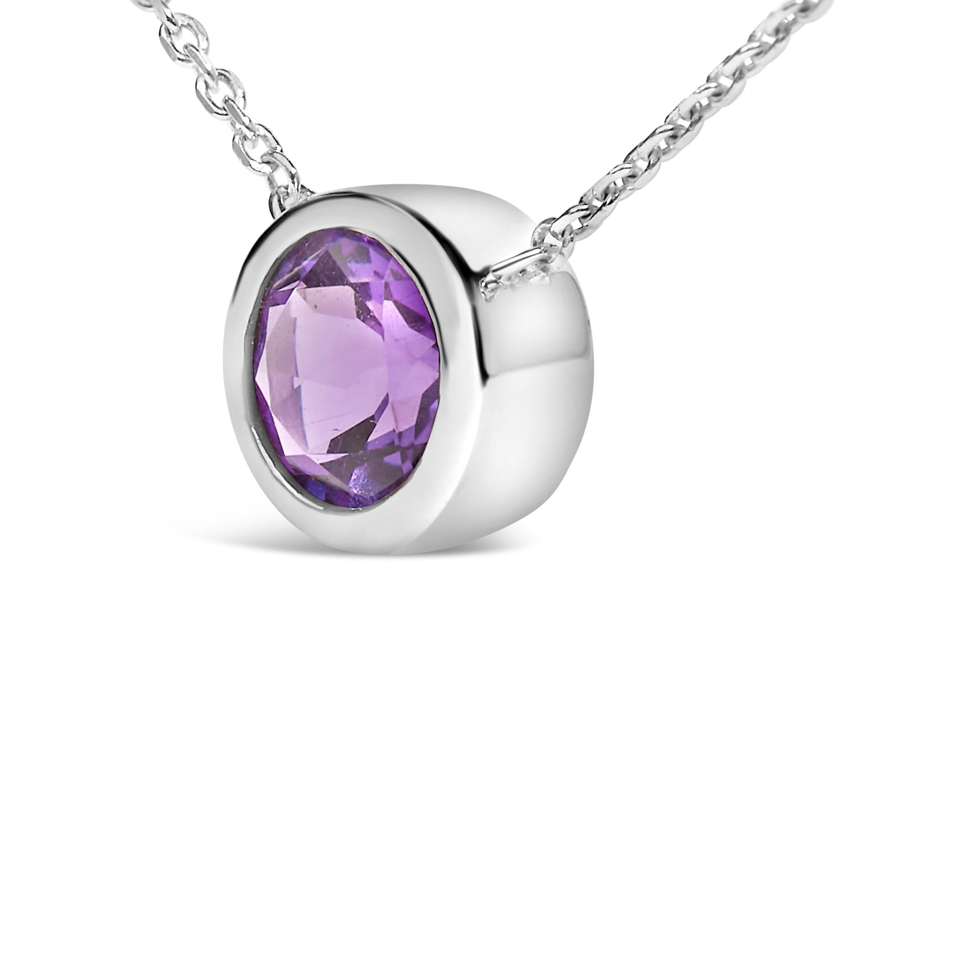 Collar con colgante de piedra preciosa creada en plata de ley 925 de 7 mm con bisel - 45,7 cm - Friggin Jewelry