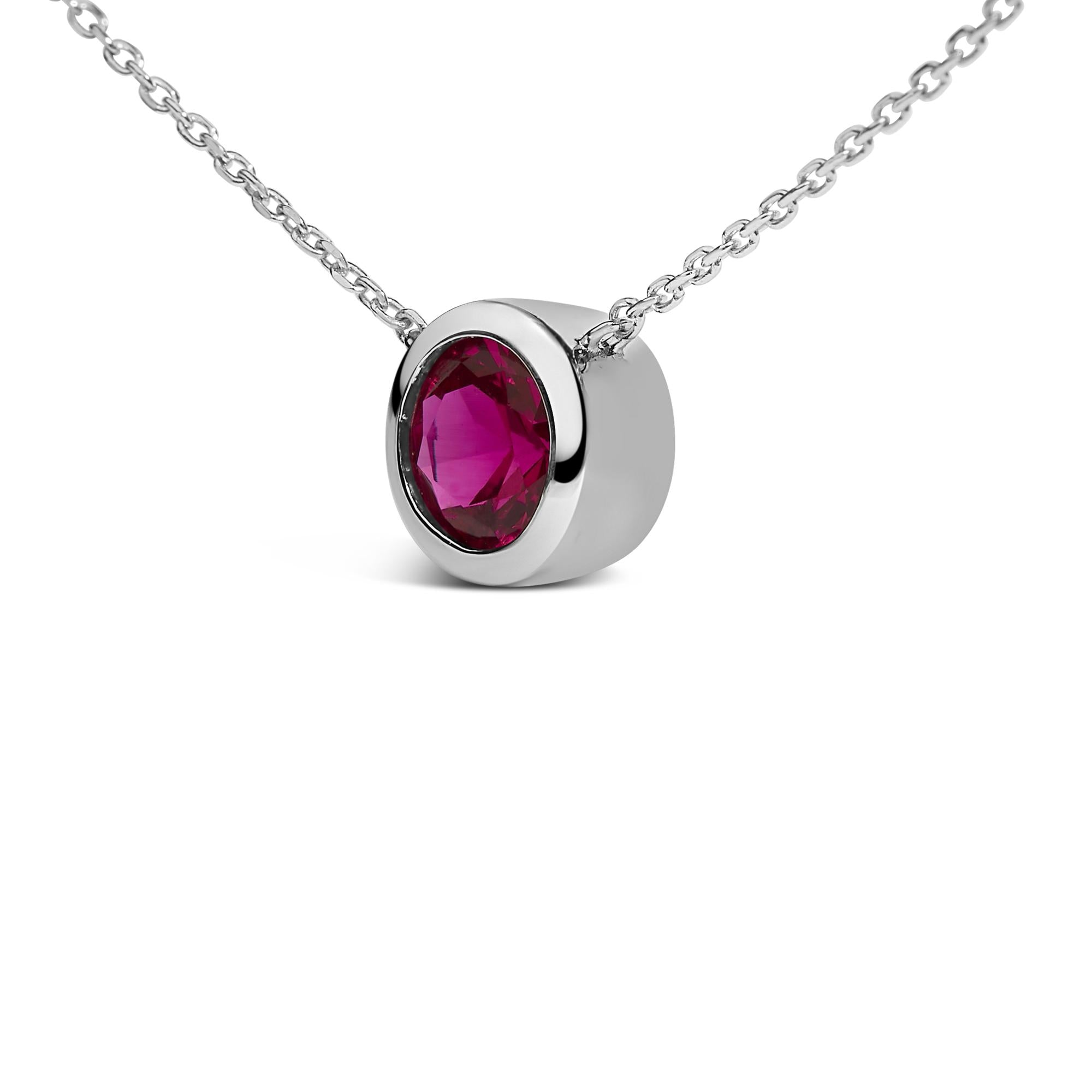 Collar con colgante de piedra preciosa creada en plata de ley 925 de 7 mm con bisel - 45,7 cm - Friggin Jewelry