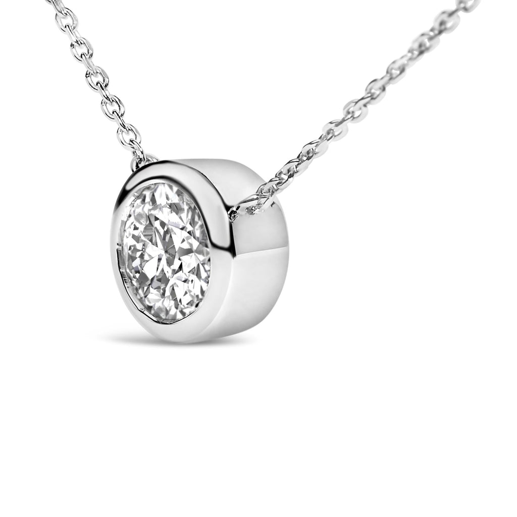 Collar con colgante de piedra preciosa creada en plata de ley 925 de 7 mm con bisel - 45,7 cm - Friggin Jewelry