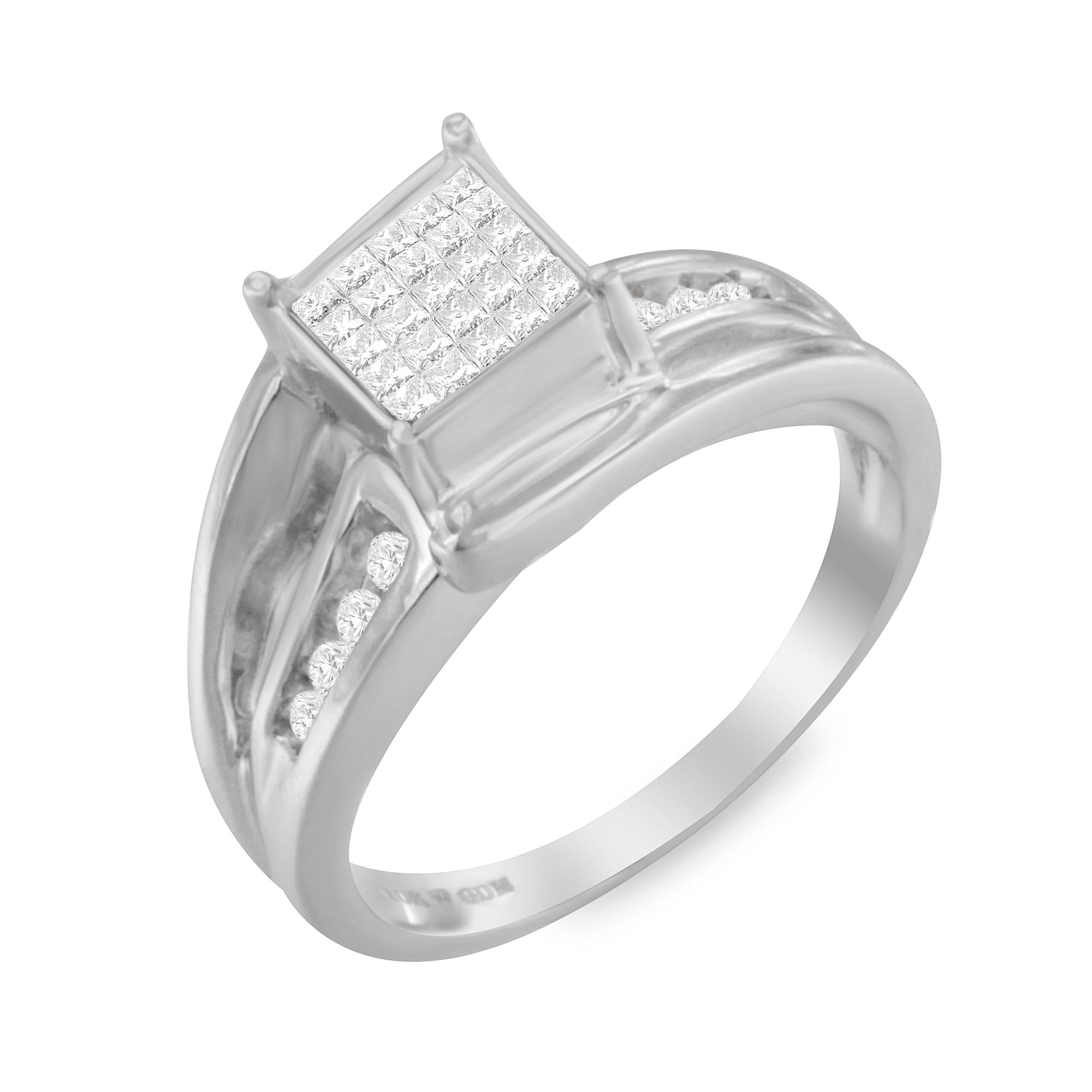 Anillo de oro blanco de 10 quilates con diamantes de talla princesa de 1/3 quilates engastados invisibles (color HI, claridad SI1-SI2) - Friggin Jewelry