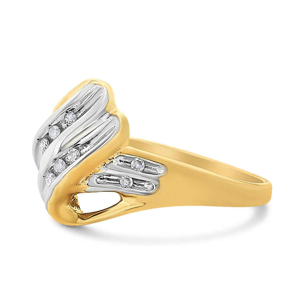 10K Yellow and White Gold 1/15 Cttw Round-Cut Diamond Bypass Ring (I2 Color, I-J Clarity) - Friggin Jewelry