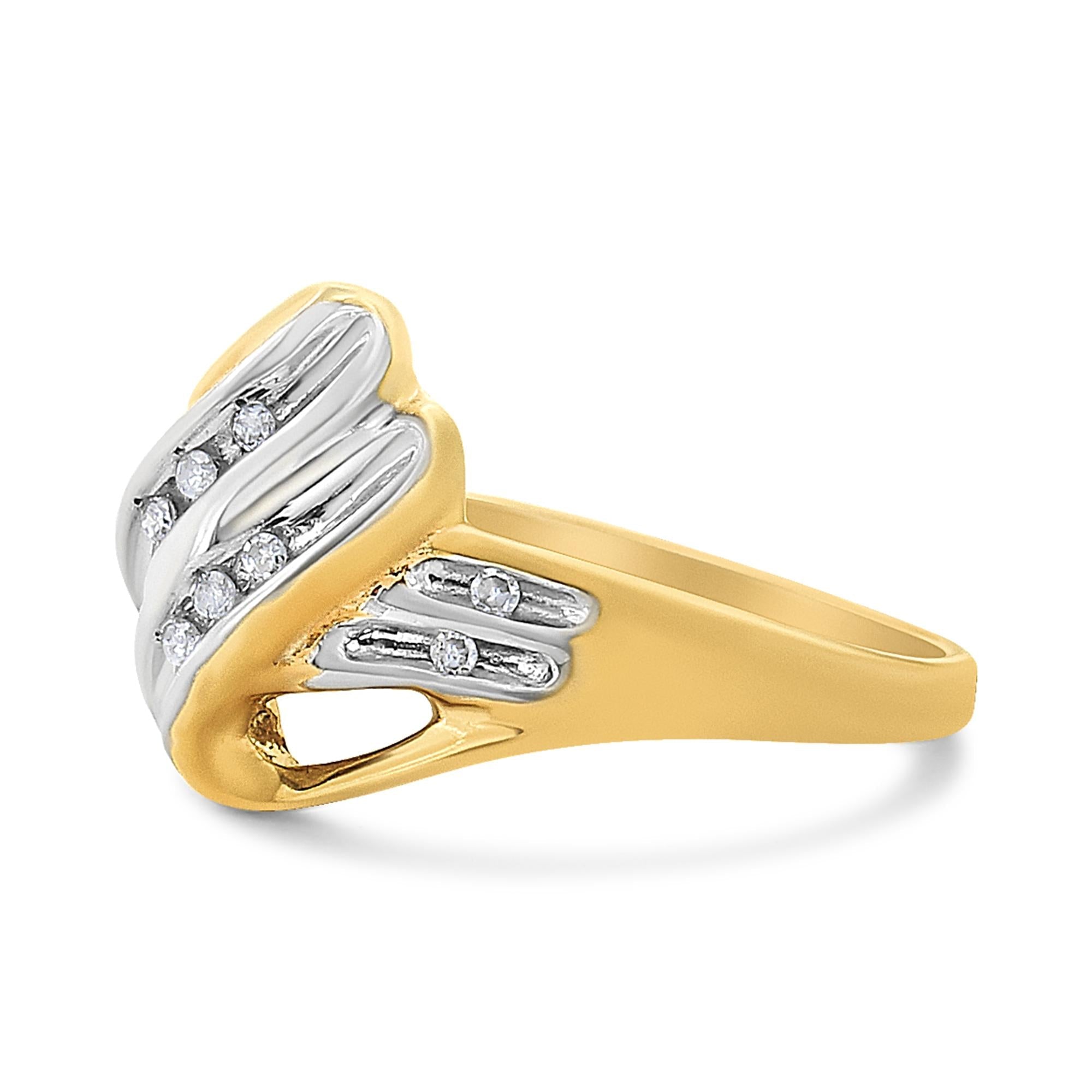 10K Yellow and White Gold 1/15 Cttw Round-Cut Diamond Bypass Ring (I2 Color, I-J Clarity) - Friggin Jewelry