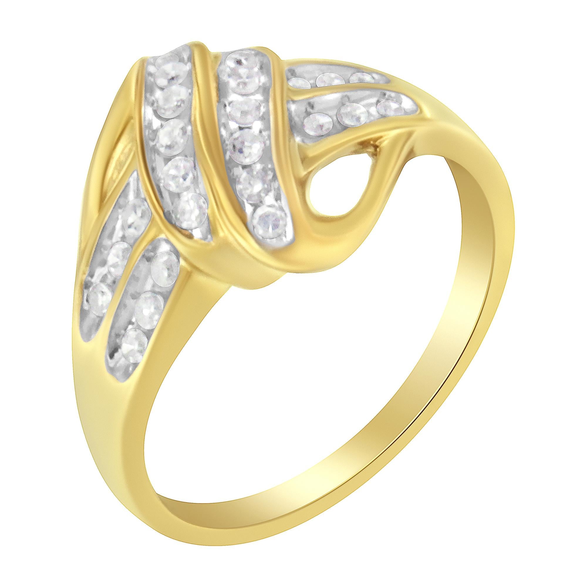 Anello floreale con alone aperto in argento sterling 925 placcato oro giallo 10K e diamanti da 1,0 ct (colore JK, purezza I2-I3) - Friggin Jewelry