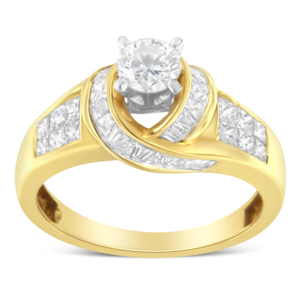 14K Two-Toned Gold Round, Baguette and Princess Cut Diamond Ring (1 1/8 Cttw, H-I Color, SI2-I1 Clarity) - Friggin Jewelry