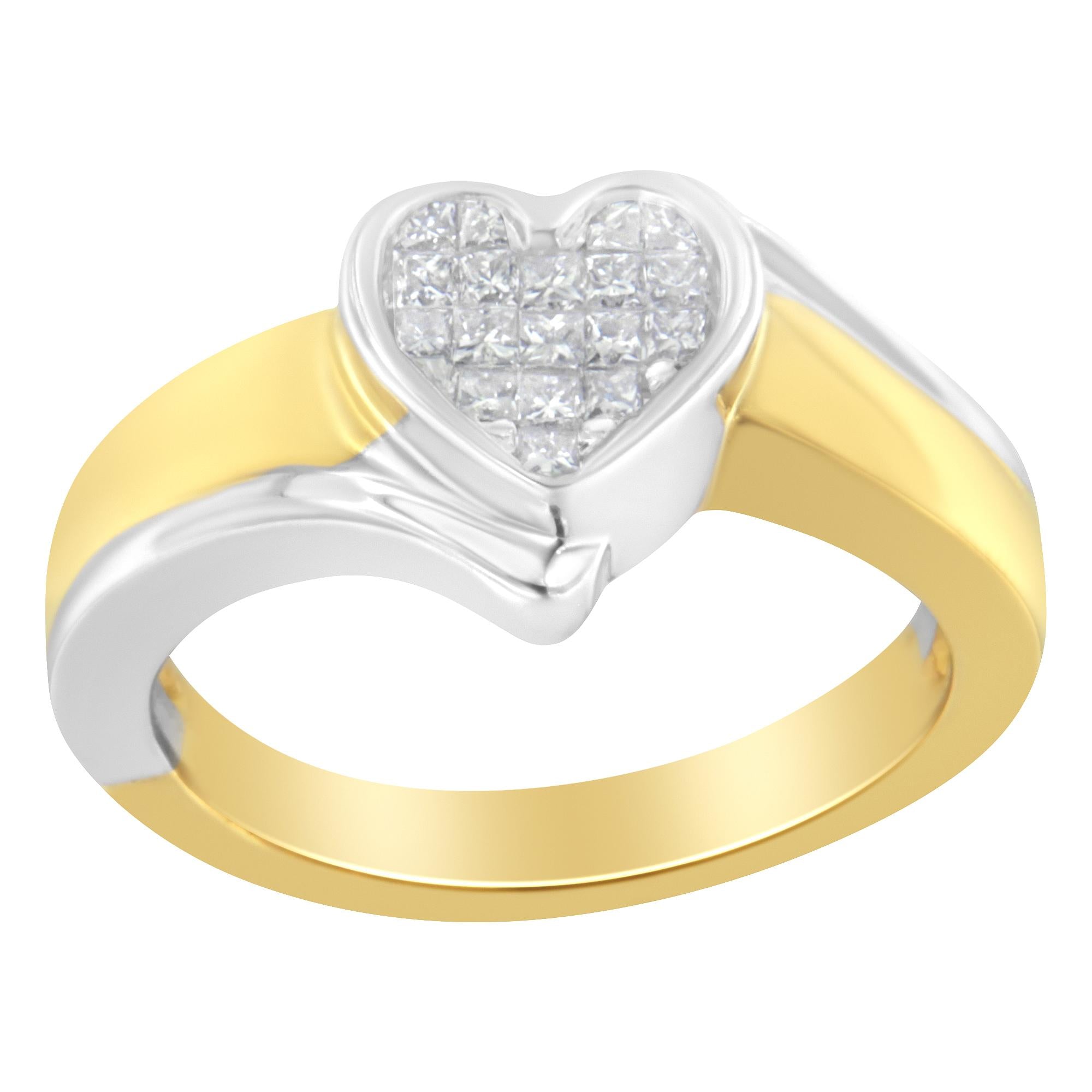 14K Two-Toned Gold Princess-Cut Diamond Heart Promise Ring (1/4 Cttw, H-I Color, I1-I2 Clarity) - Friggin Jewelry