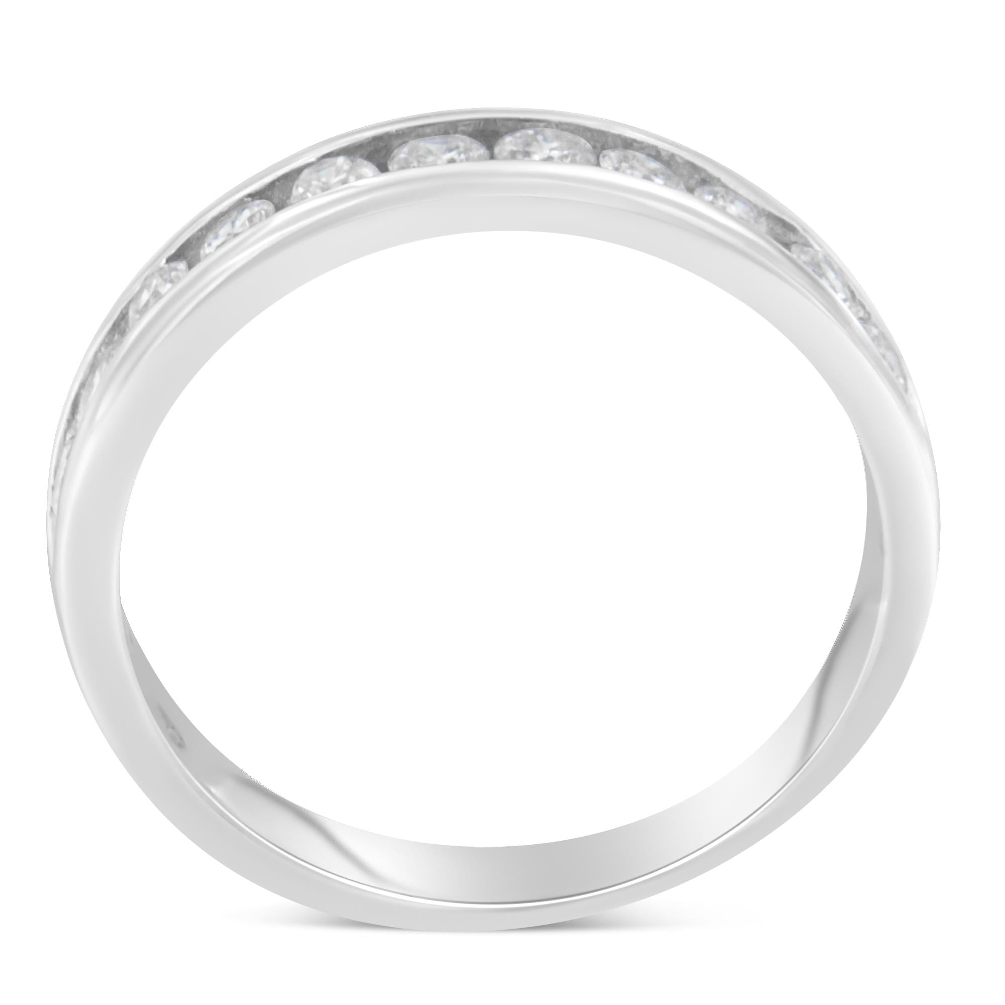 IGI Certified 1/2 Cttw Round Brilliant Cut Diamond 18K White Gold Channel Set Eternity Style Wedding Band Ring (H-I Color, I1-I2 Clarity) - Friggin Jewelry