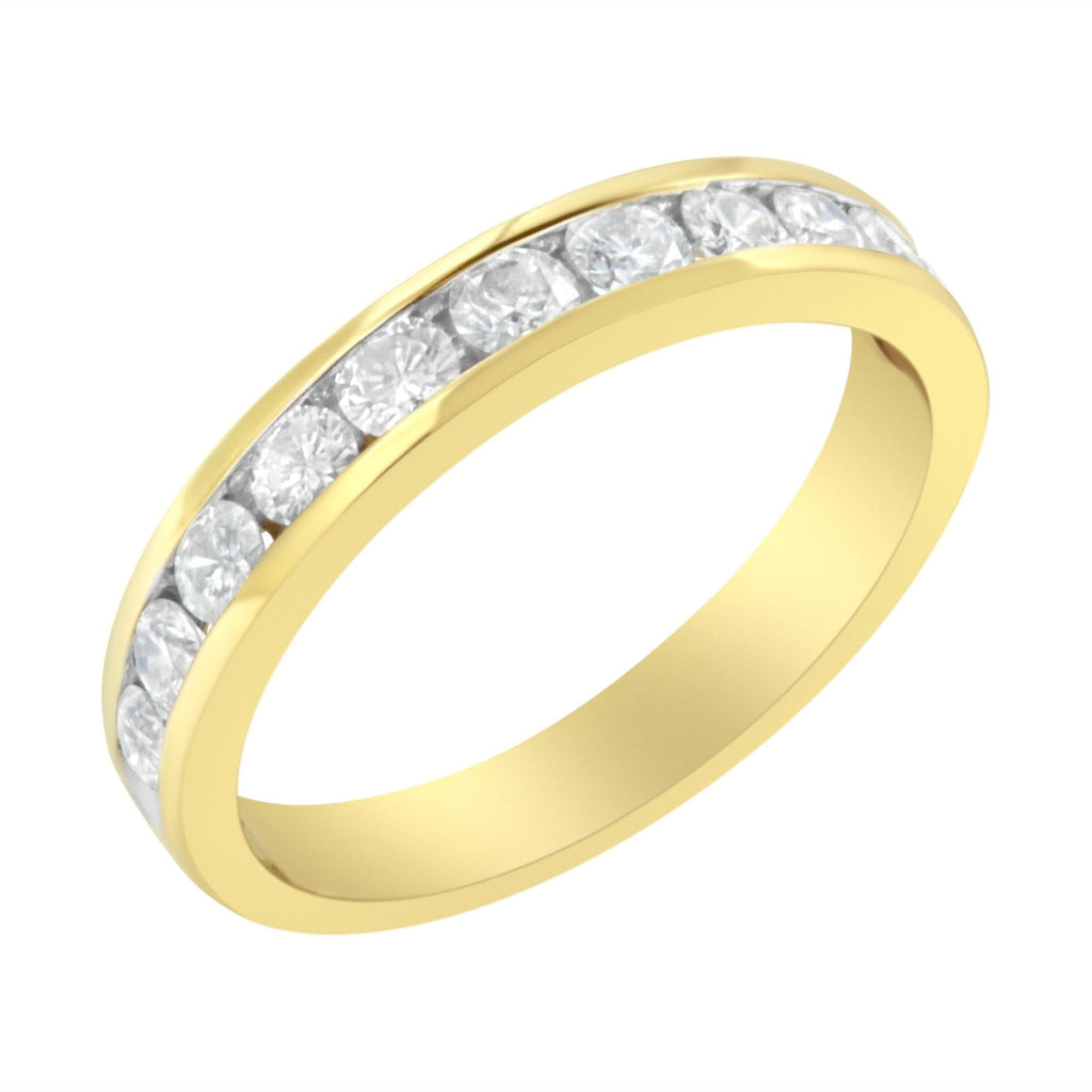 Anillo de aniversario/boda en oro amarillo de 18 quilates con certificación IGI, 1,0 cttw, diamantes de talla redonda engastados en canal y 11 piedras (color IJ, claridad I1-I2) - Friggin Jewelry