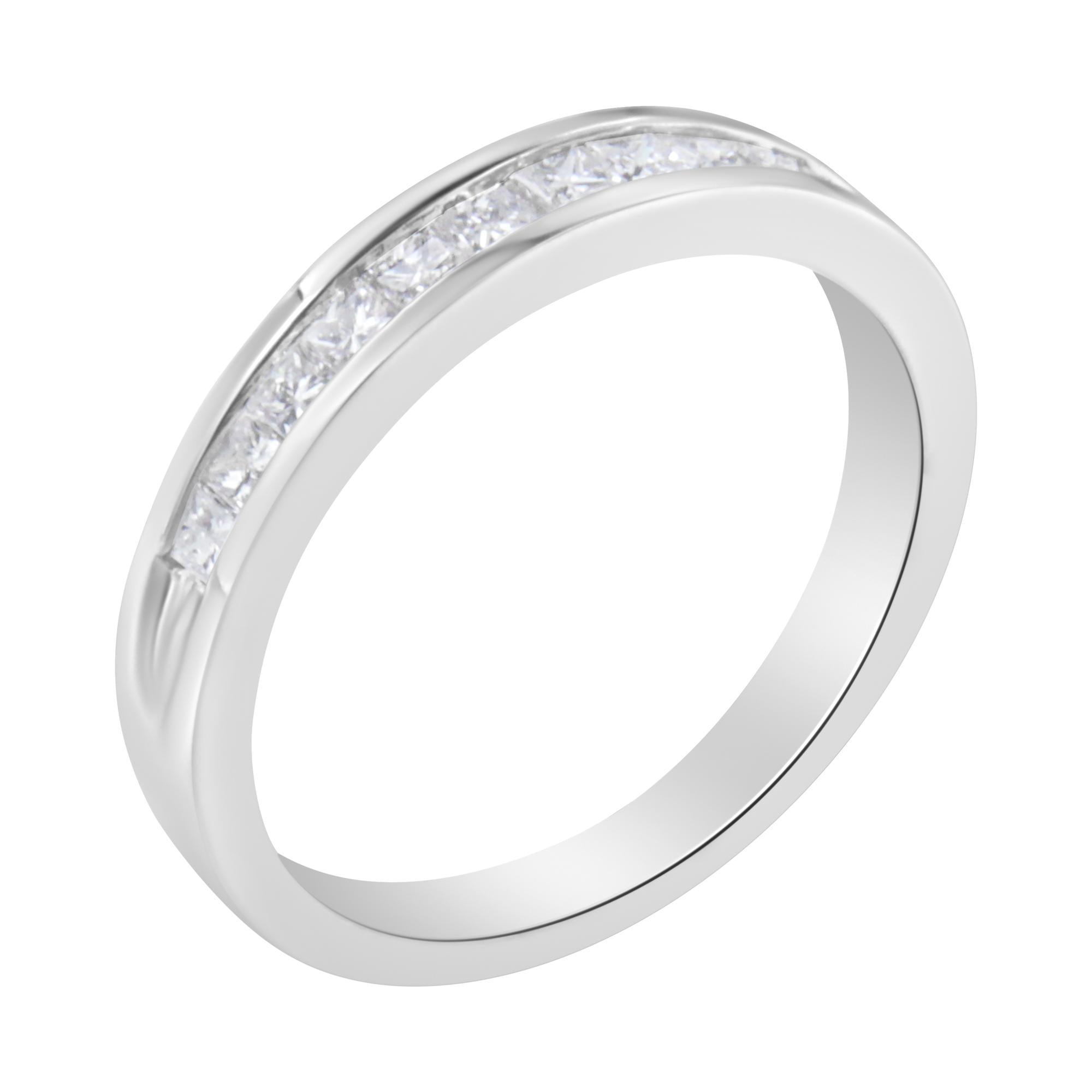 .925 Sterling Silver 1/2 Cttw Princess-Cut Diamond Channel-Set Half-Eternity Wedding or Anniversary Band Ring (H-I Color, I2 Clarity) - Friggin Jewelry