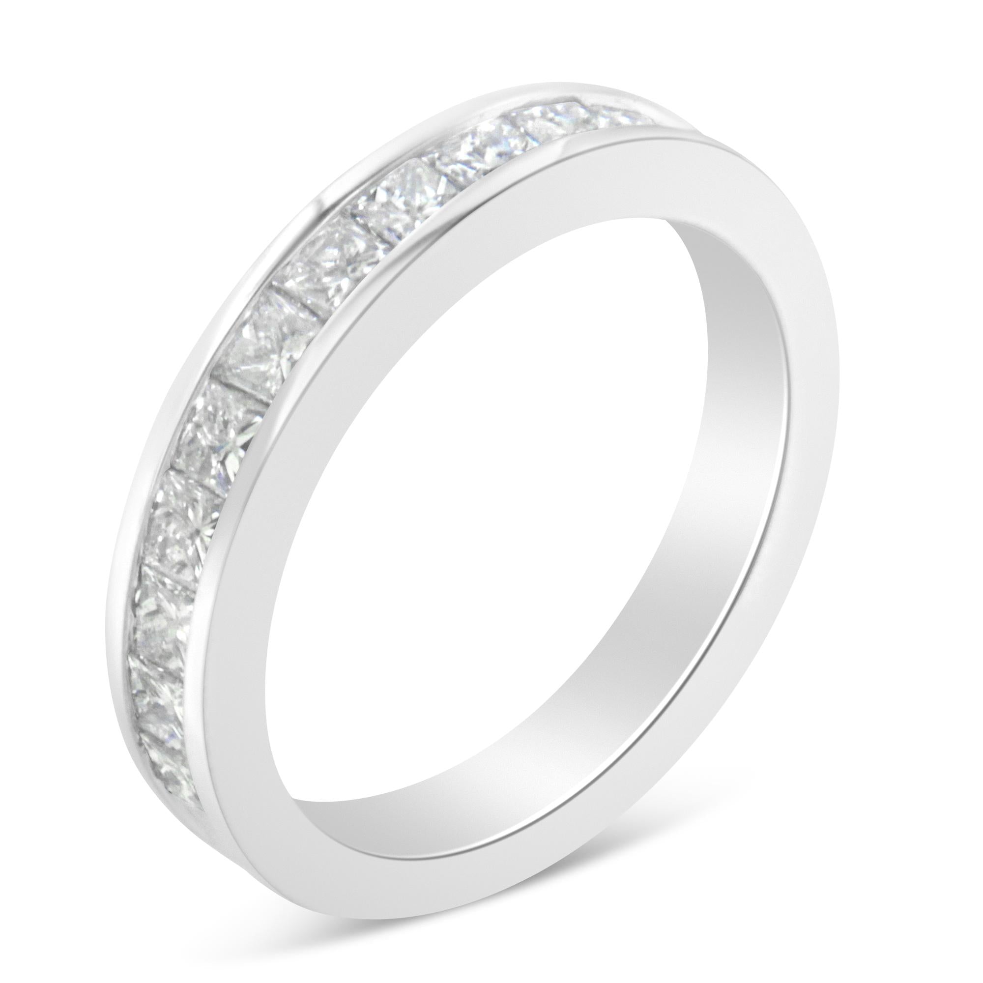 Women's 18K White Gold Princess Cut Diamond Band Ring (1 Cttw, G-H Color, SI1-SI2 Clarity) - Friggin Jewelry