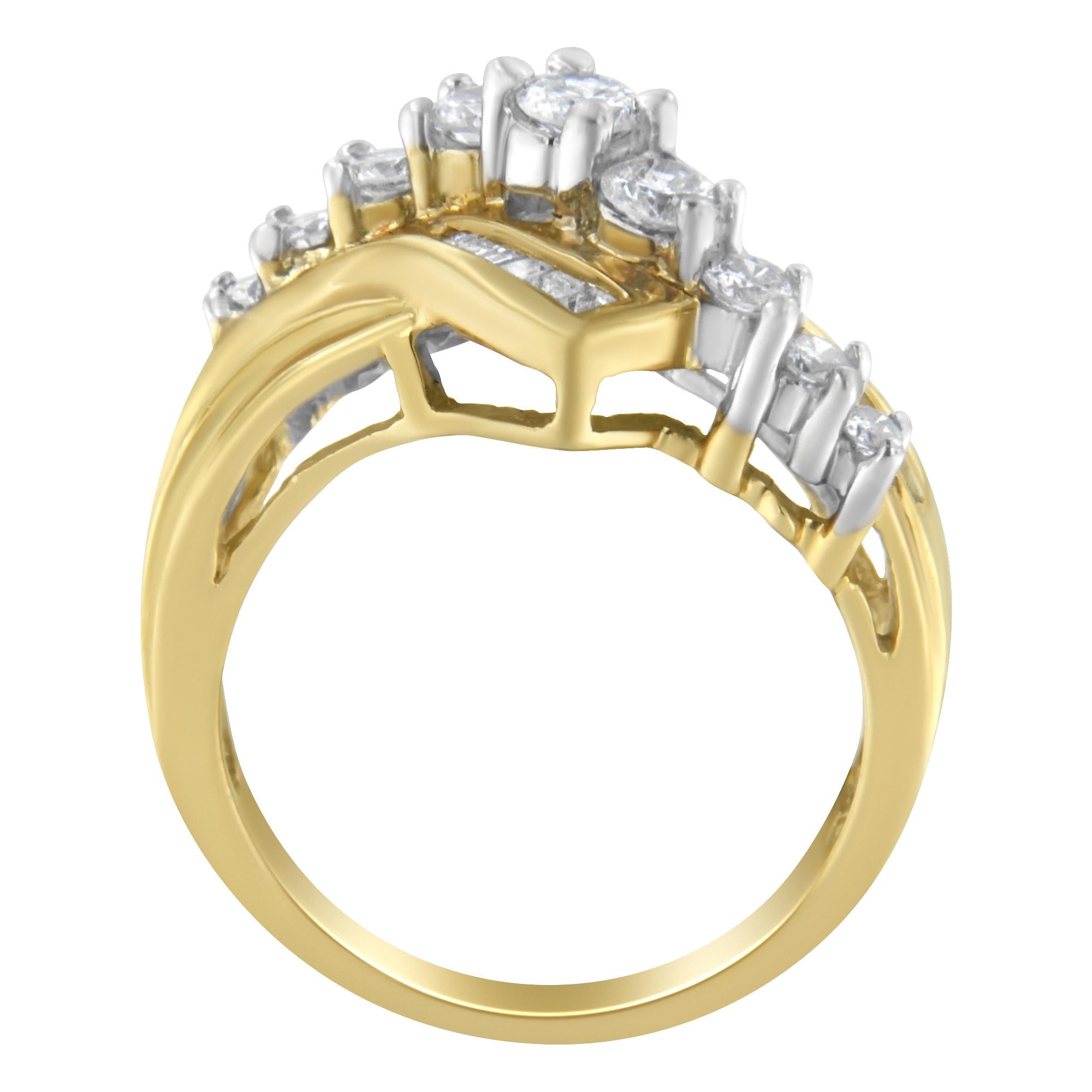 Anello bypass con diamanti bicolore 10K (1 carato, colore HI, purezza SI2-I1) - Friggin Jewelry