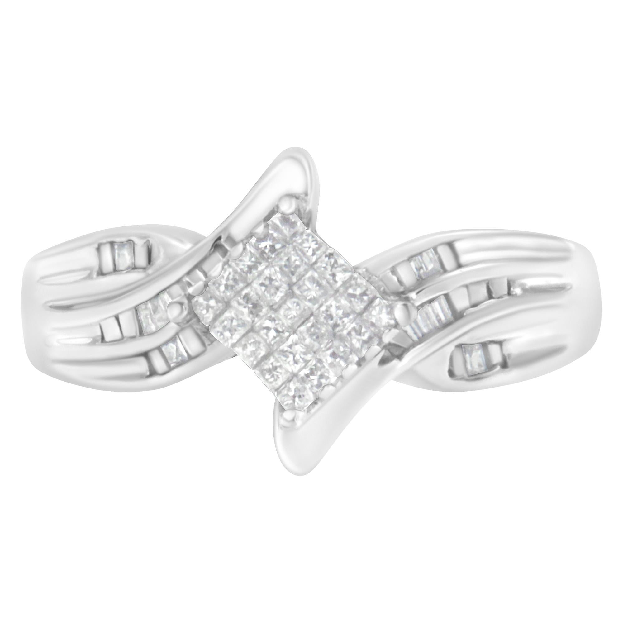 10K White Gold 1/3 Cttw Princess and Baguette Cut Diamond Bypass Style Cocktail Ring (I-J Color, I1-I2 Clarity) - Friggin Jewelry