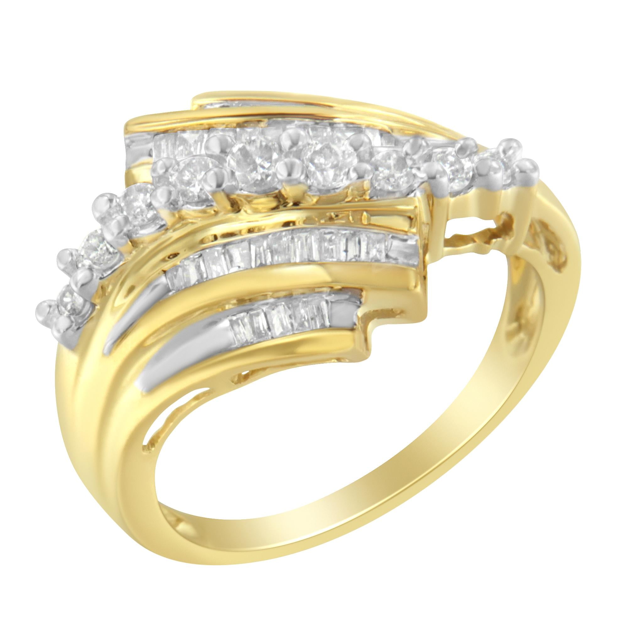 10K Yellow Gold Round and Baguette Diamond-Cut Ring (1/2 Cttw, I-J Color, I1-I2 Clarity) - Friggin Jewelry