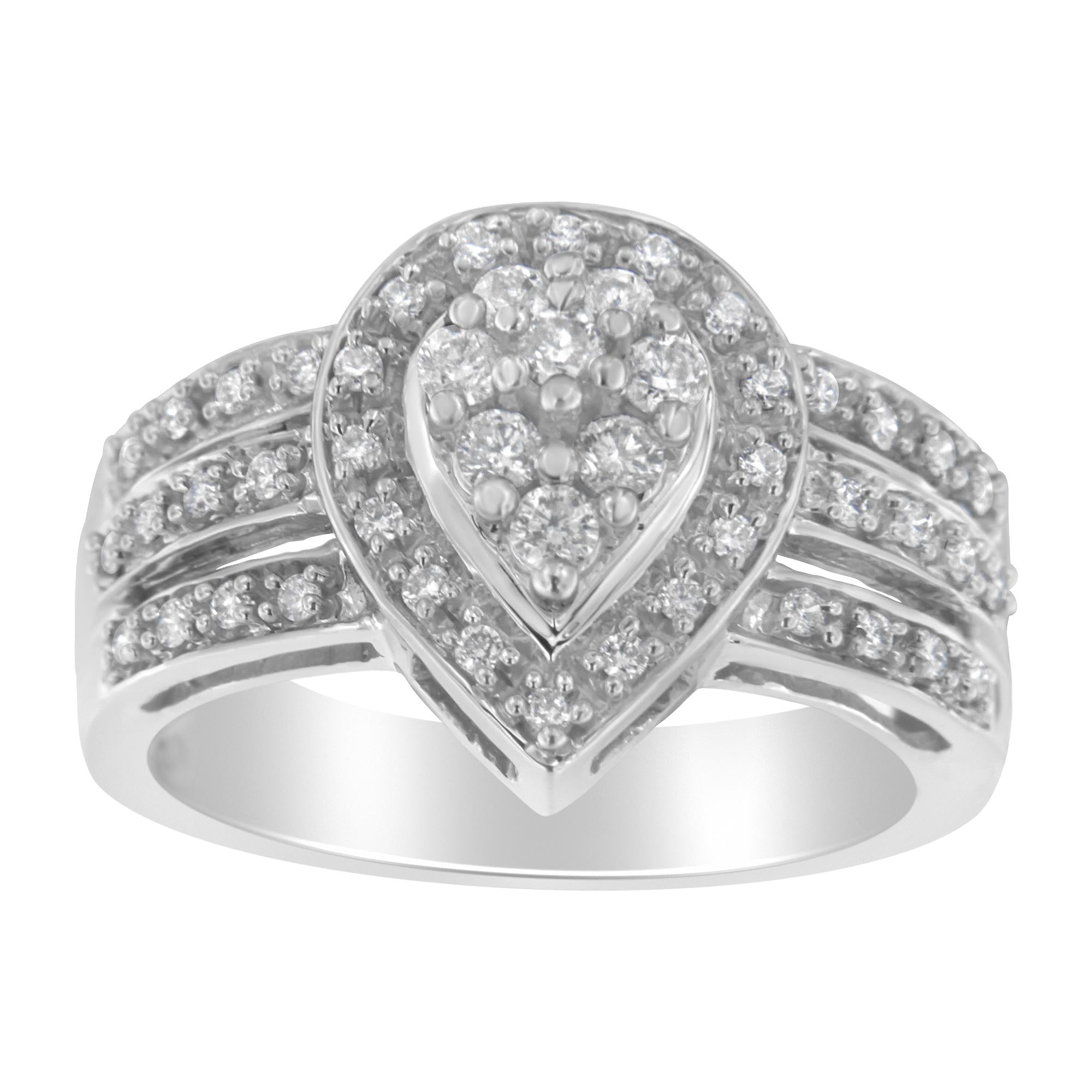 10K White Gold Diamond Cocktail Teardrop Ring (1/2 Cttw, H-I Color, SI2-I1 Clarity) - Friggin Jewelry