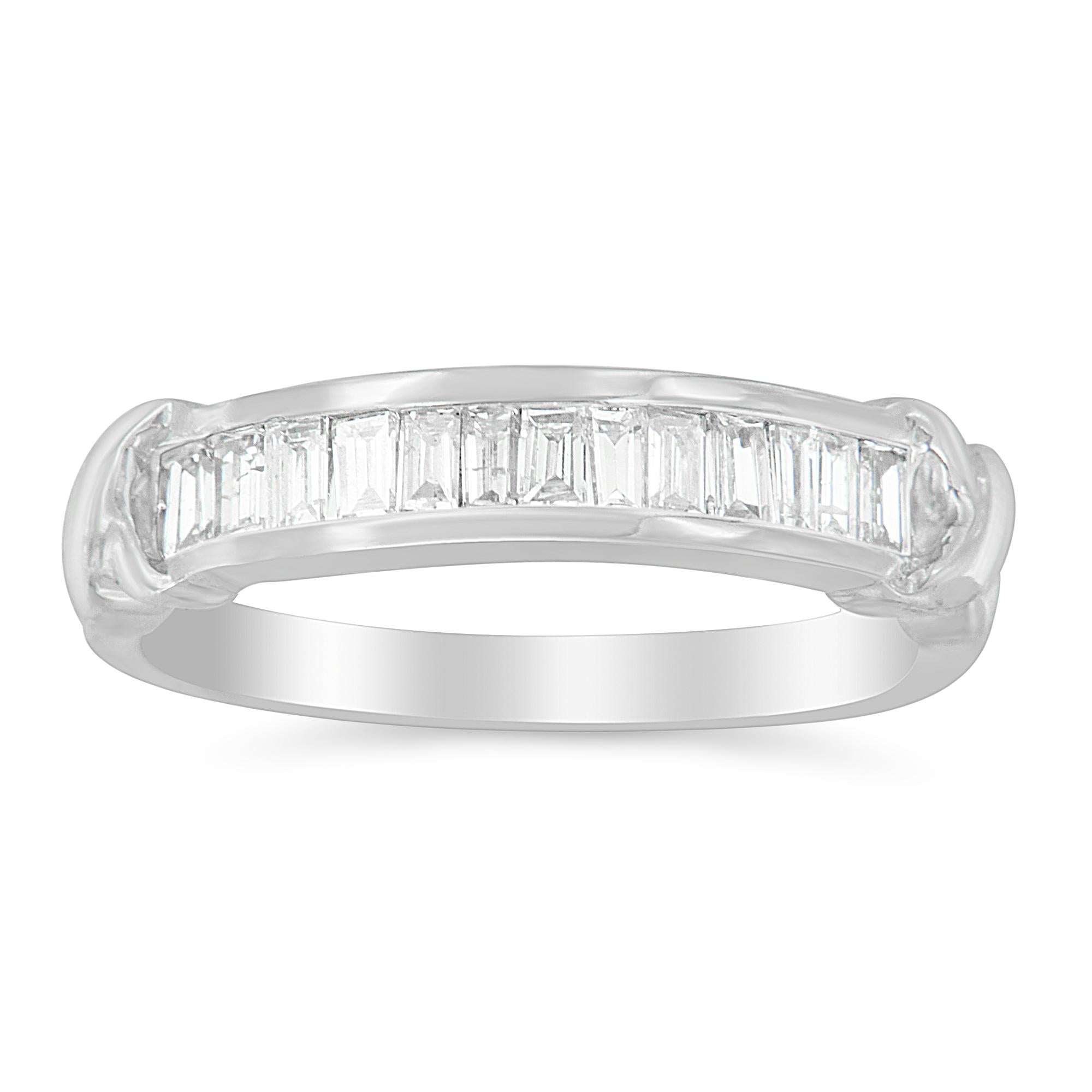 .925 Sterling Silver 1/2 Cttw Baguette Cut Diamond Channel Set X-Station Wedding Ring (H-I Color, I1-I2 Clarity) - Friggin Jewelry