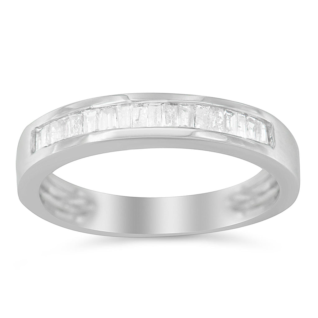 .925 Sterling Silver 1/3 Cttw Baguette Cut Diamond Channel Set Stackable Wedding Ring - Friggin Jewelry