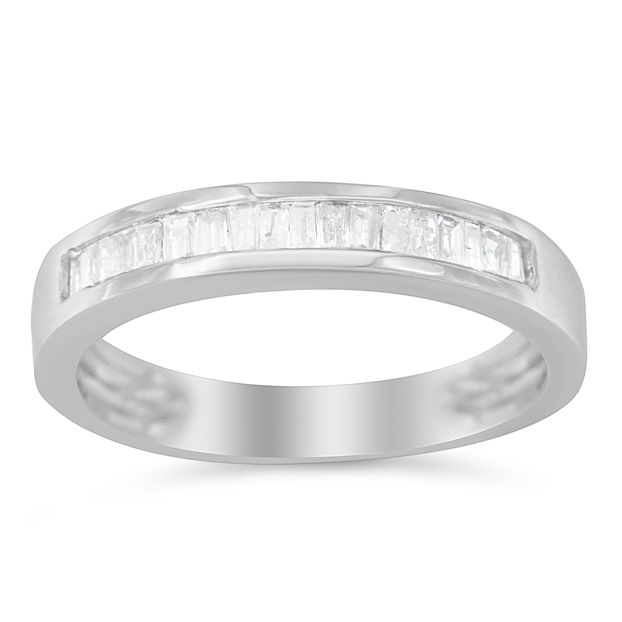 .925 Sterling Silver 1/3 Cttw Baguette Cut Diamond Channel Set Stackable Wedding Ring - Friggin Jewelry