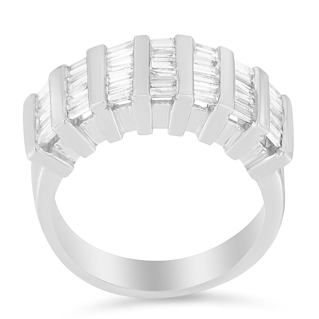 Anillo de bodas unisex de moda en plata de ley 925 con diamantes de talla baguette de 1,0 ct, canal vertical acanalado y varias filas (color HI, claridad I1-I2) - Friggin Jewelry