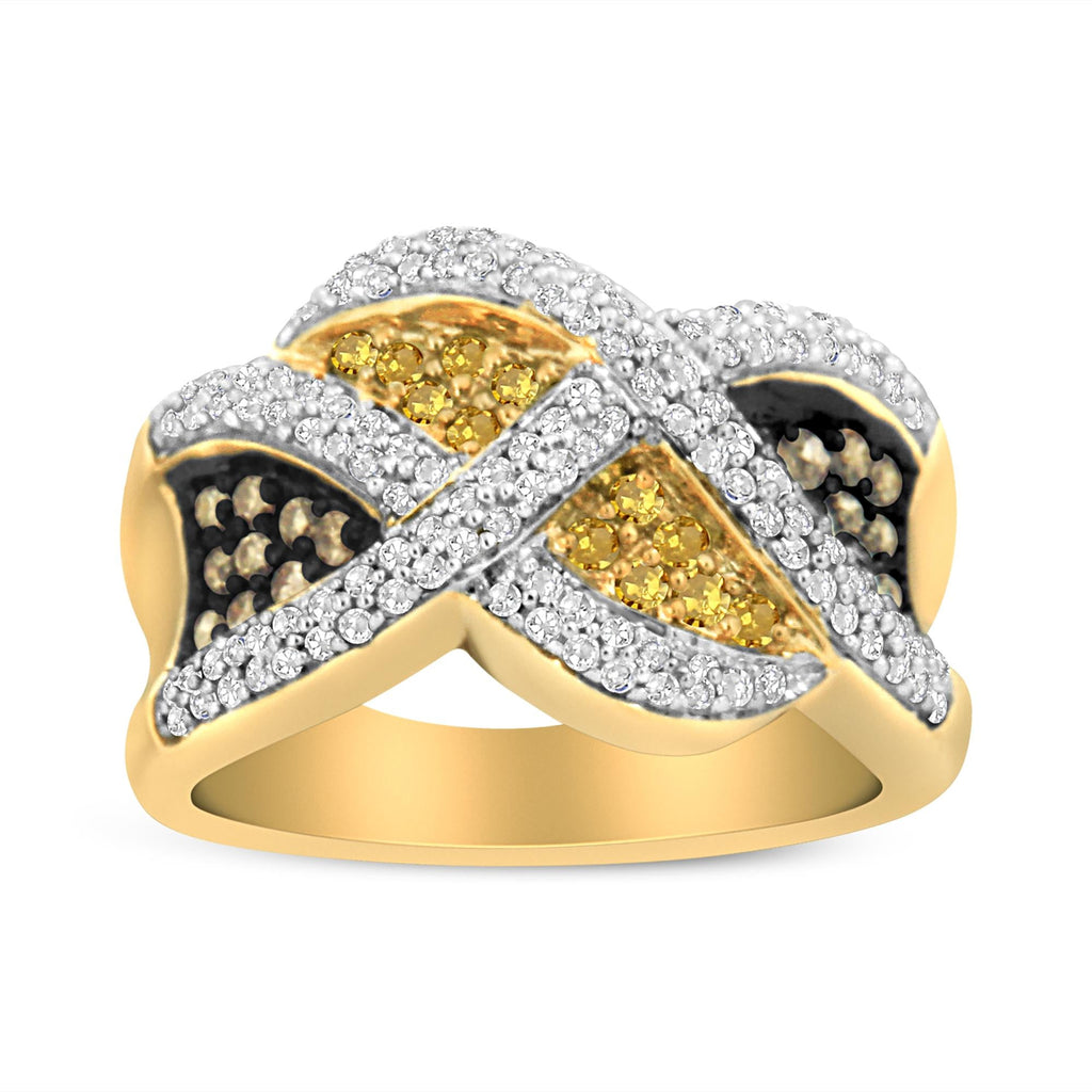 14K Yellow Gold 3/4 Cttw Champagne, Yellow and Round-Cut Diamond Ring (I-J Color, I2-I3 Clarity) - Friggin Jewelry