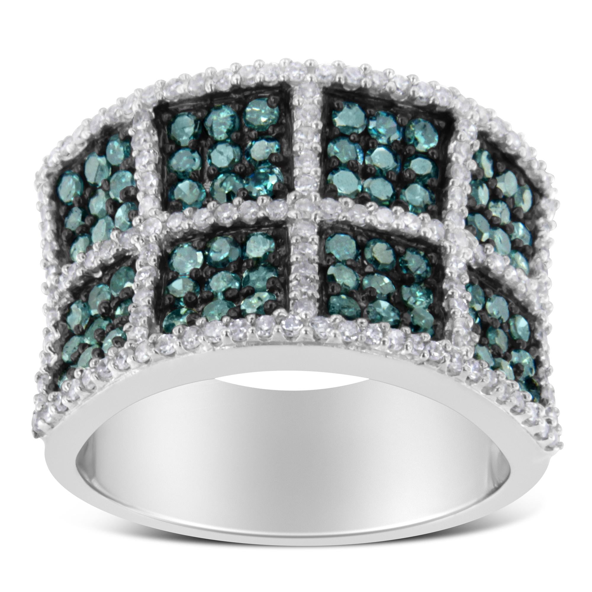 14K White Gold White and Treated Blue Diamond Cocktail Ring (1 1/2 Cttw, H-I Color, I1-I2 Clarity) - Friggin Jewelry