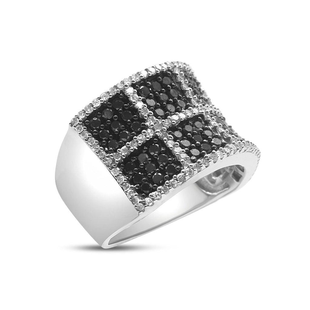 14K White Gold 1 1/2 Cttw White and Treated Black Diamond Cocktail Ring (H-I Color, I1-I2 Clarity) - Friggin Jewelry